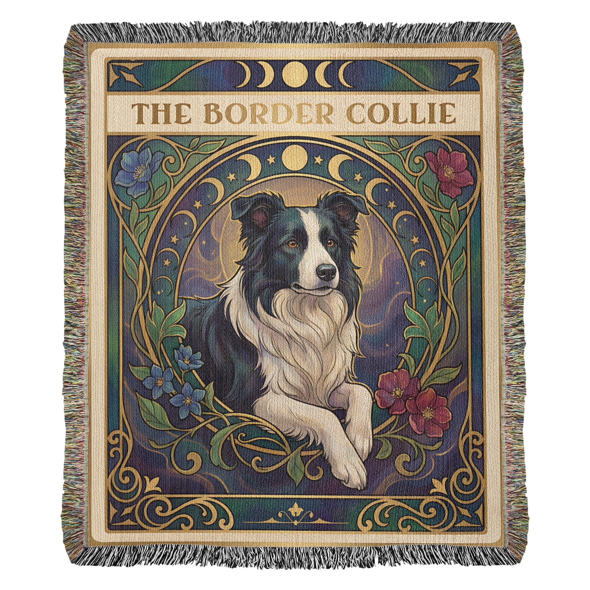 🐾 Woven Blanket Tarot Card - Border Collie Flowers