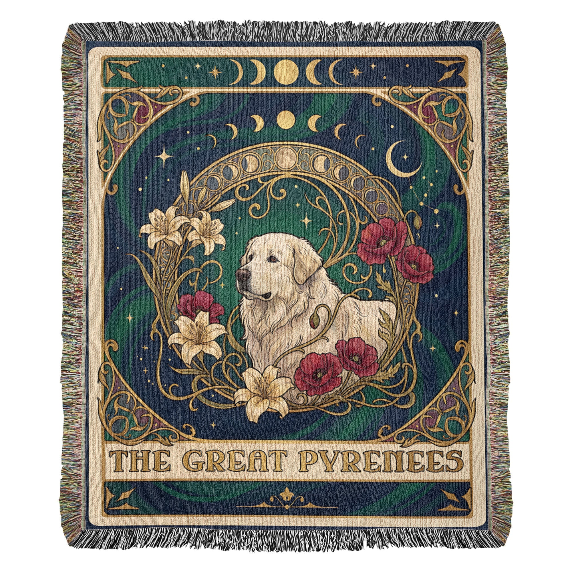 🐾 Woven Blanket Tarot Card - Great Pyrenees Roses