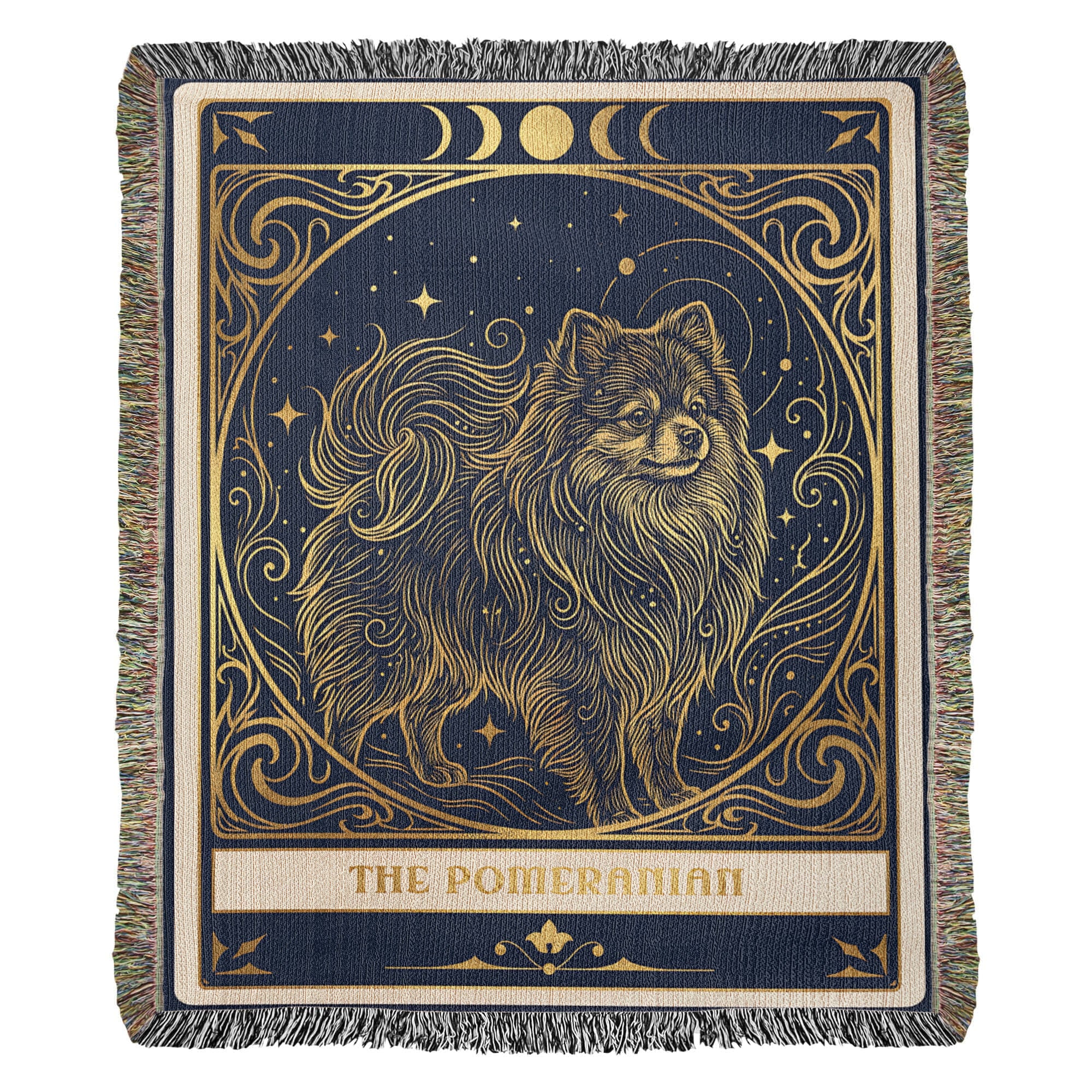 🐾 Woven Blanket Tarot Card Pomeranian Gold & Black