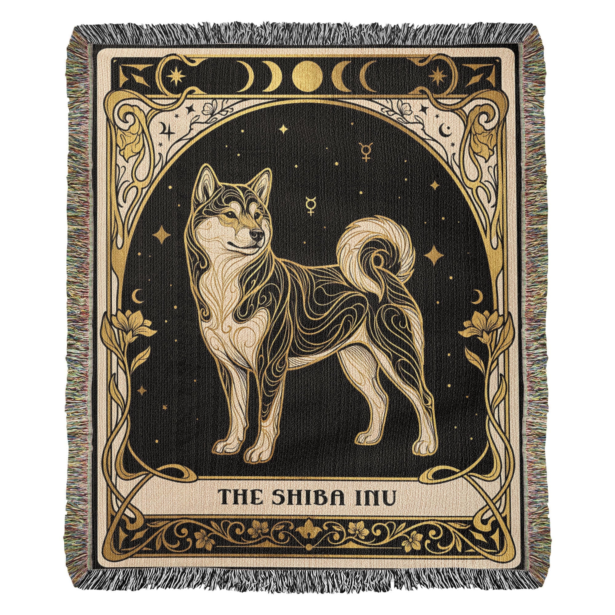 🐾 Woven Blanket Tarot Card - Shiba Imu Gold and Black
