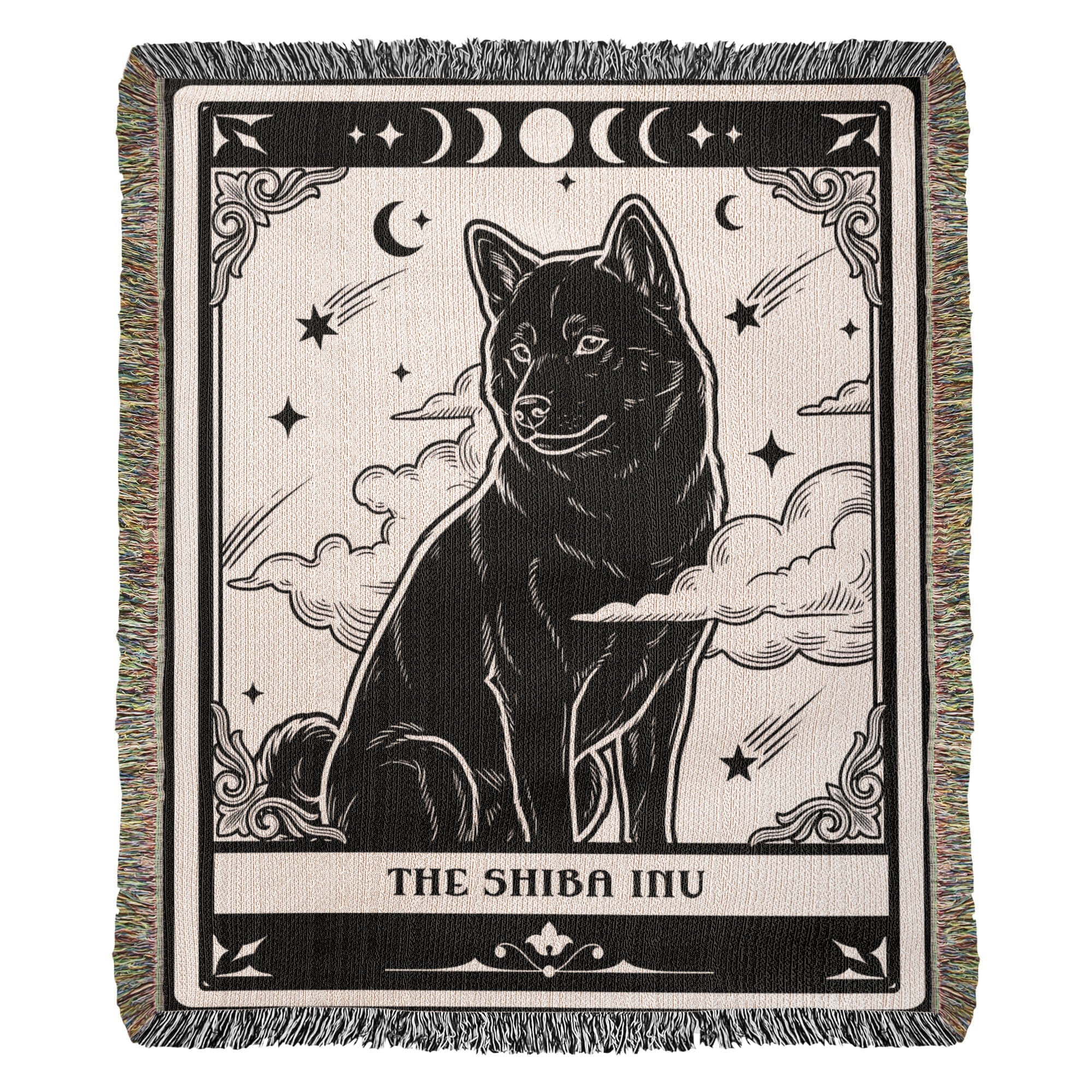 🐾 Woven Blanket Tarot Card - Shiba Imu B&W