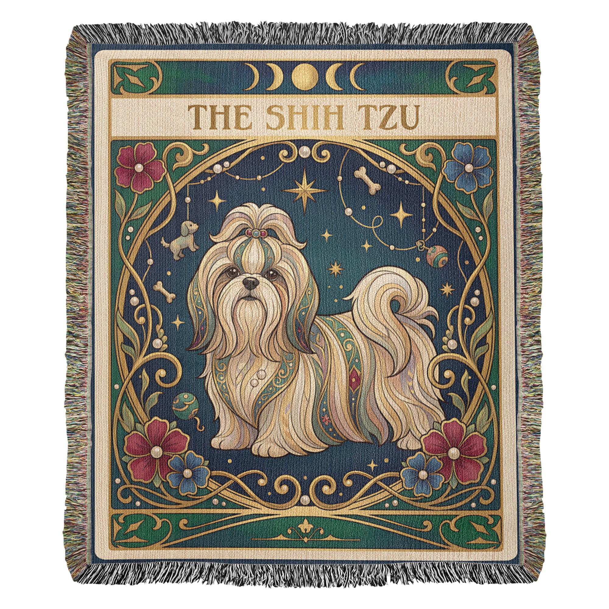 🐾 Woven Blanket Tarot Card - Shih Tzu Stained Glass