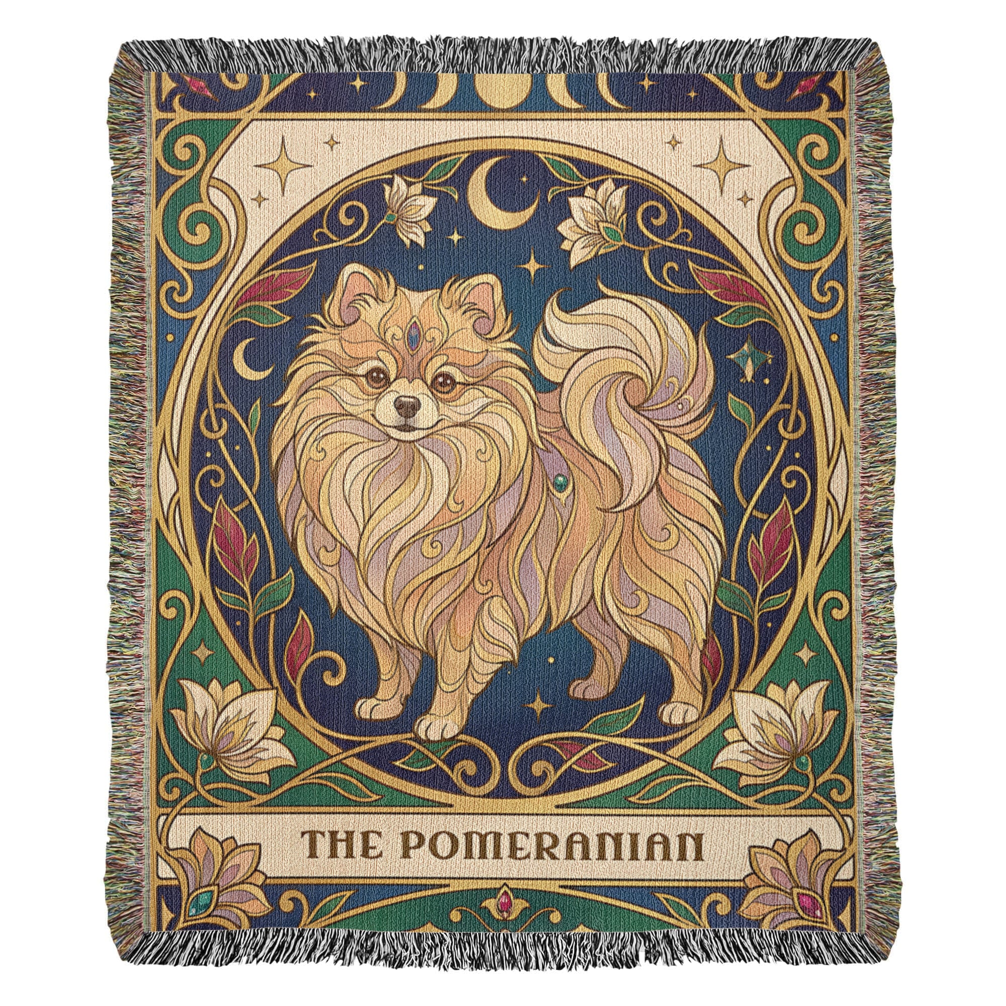 🐾 Woven Blanket Tarot Card - Pomeranian Stained Glass
