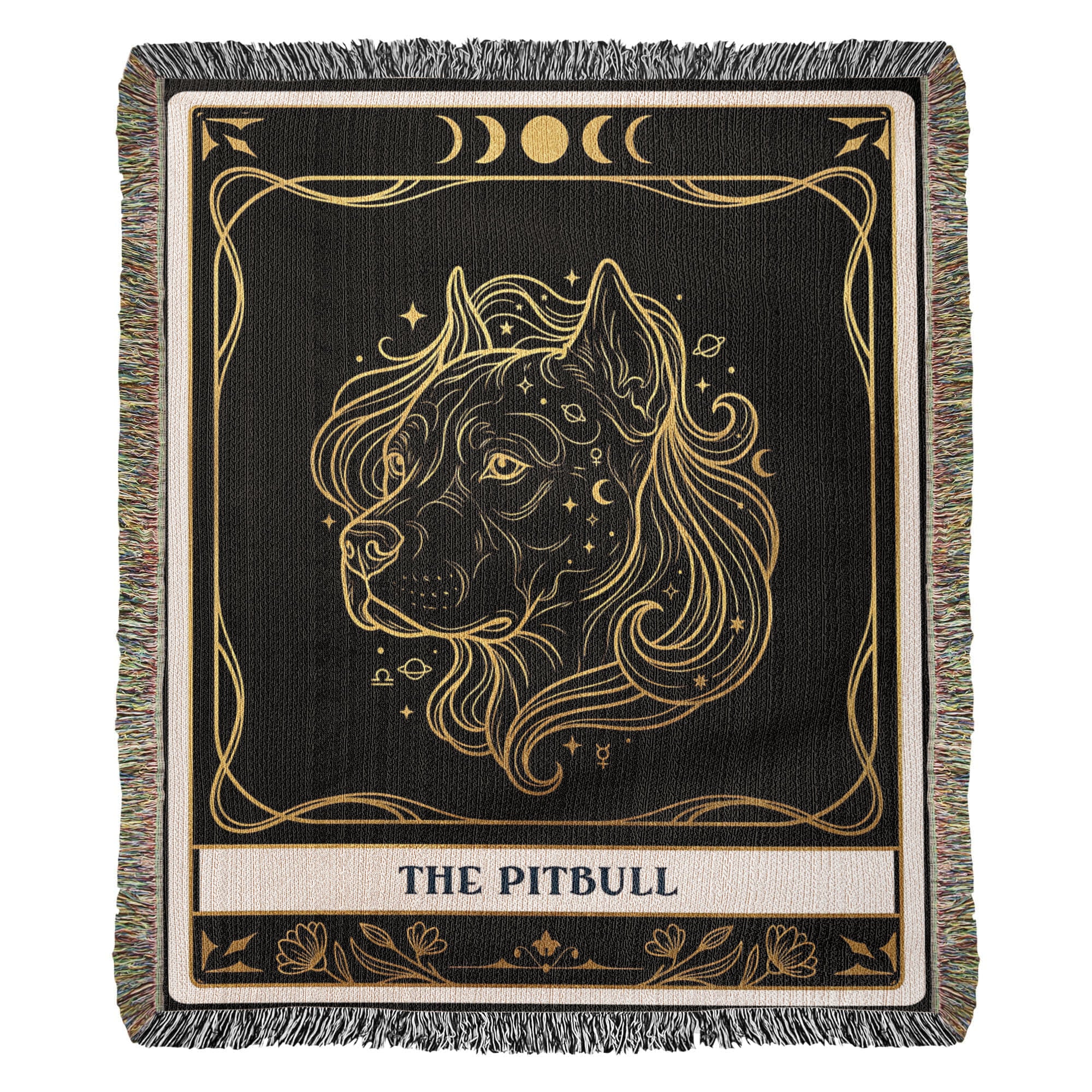 🐾 Woven Blanket Tarot Card - Pitbull Celestial Head Shot