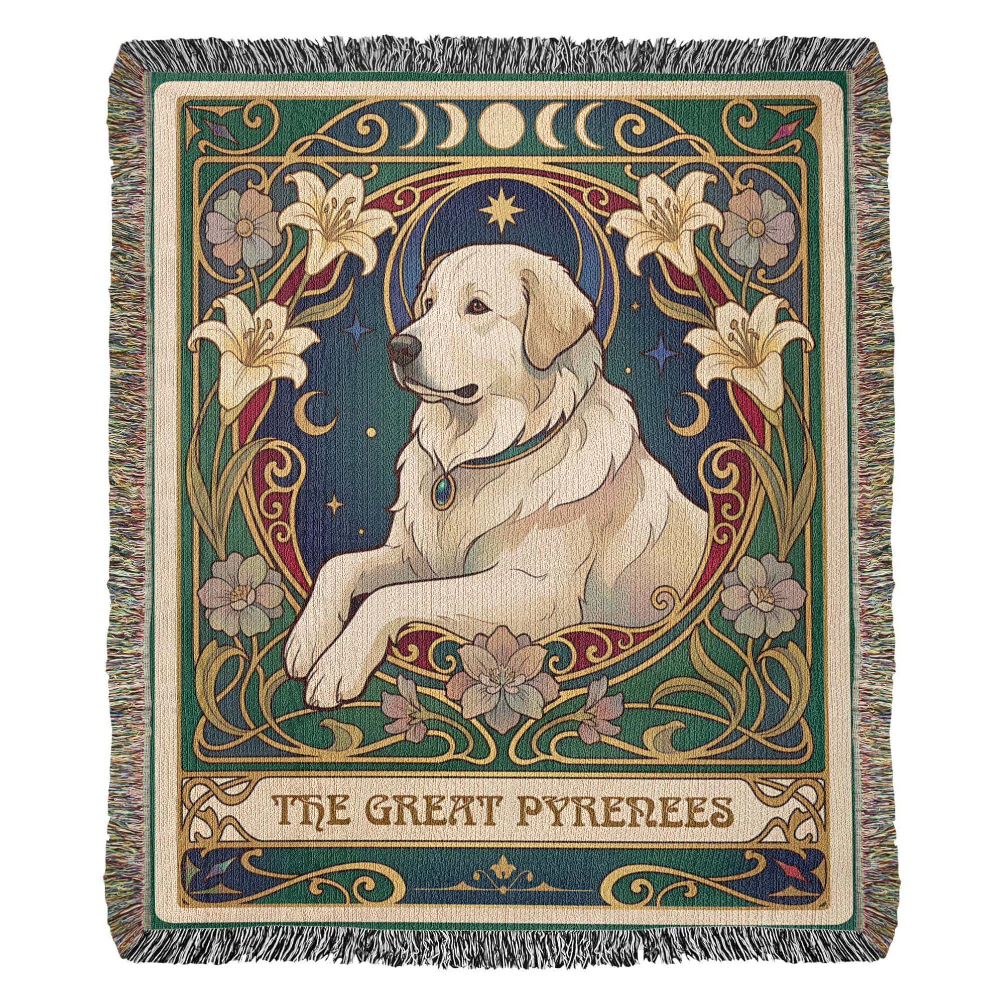 🐾 Woven Blanket Tarot Card Great Pyrenees Lillies