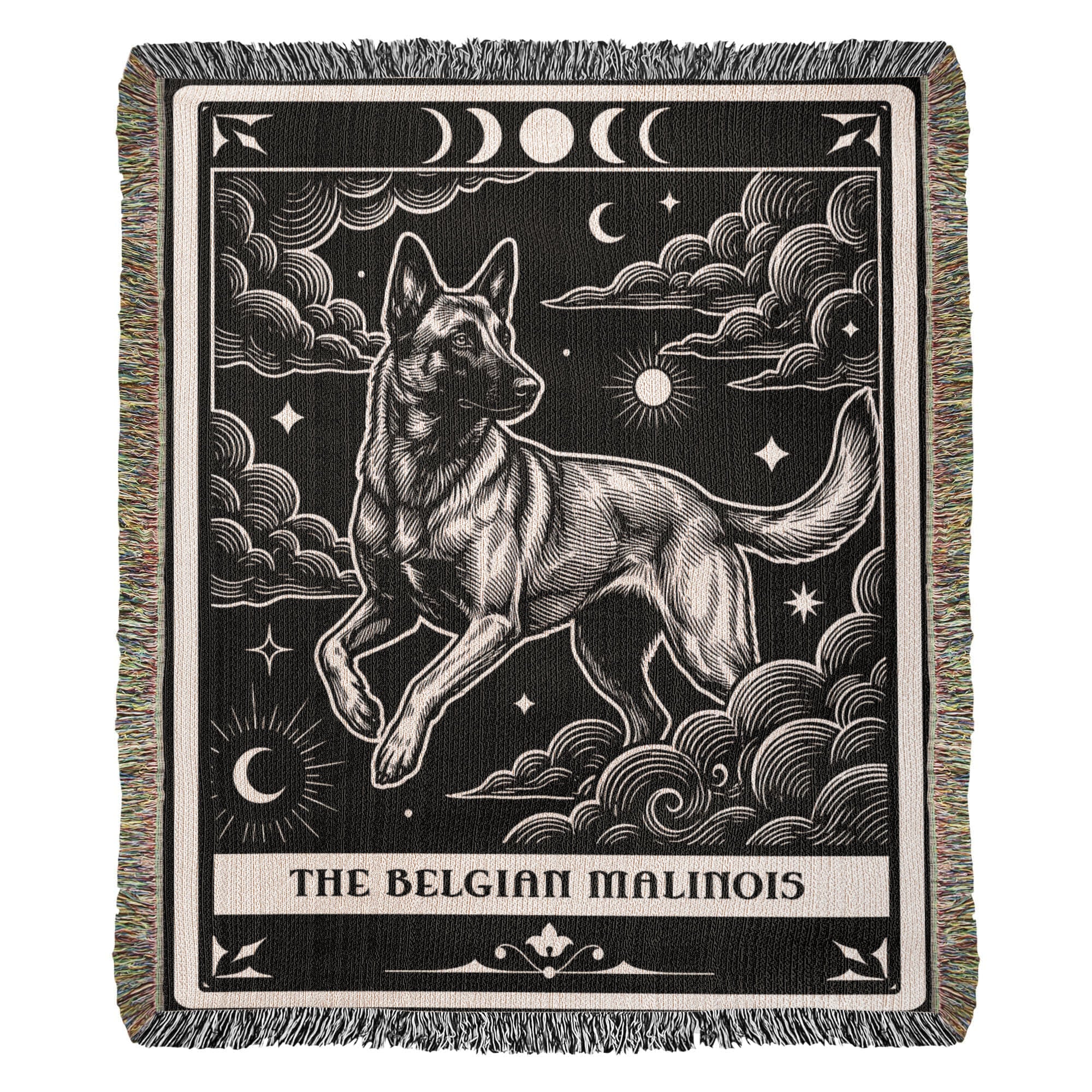 🐾 Woven Blanket Tarot Card - Belgian Malinois Black & White