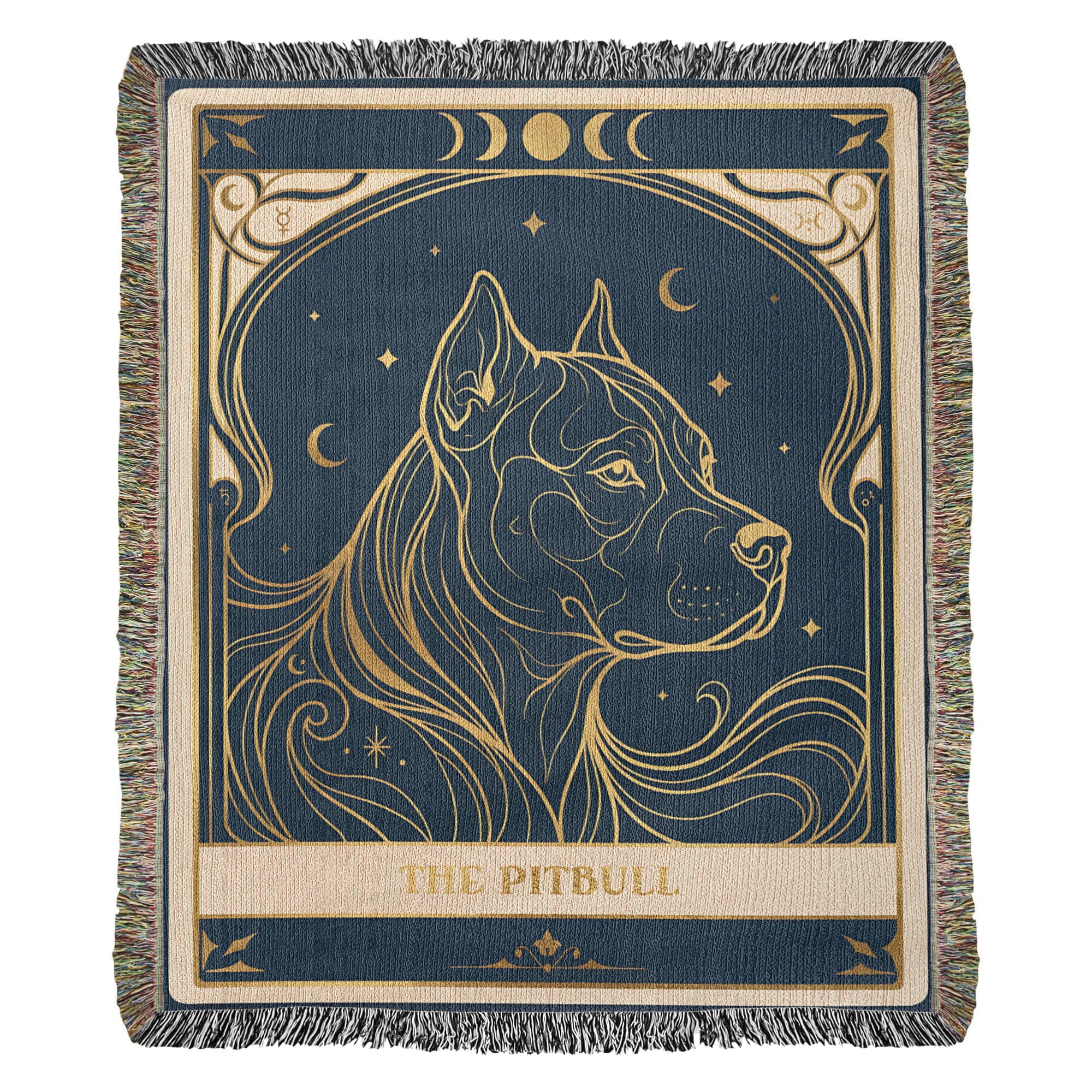 🐾 Woven Blanket Tarot Card- Pitbull Celestial Side profile