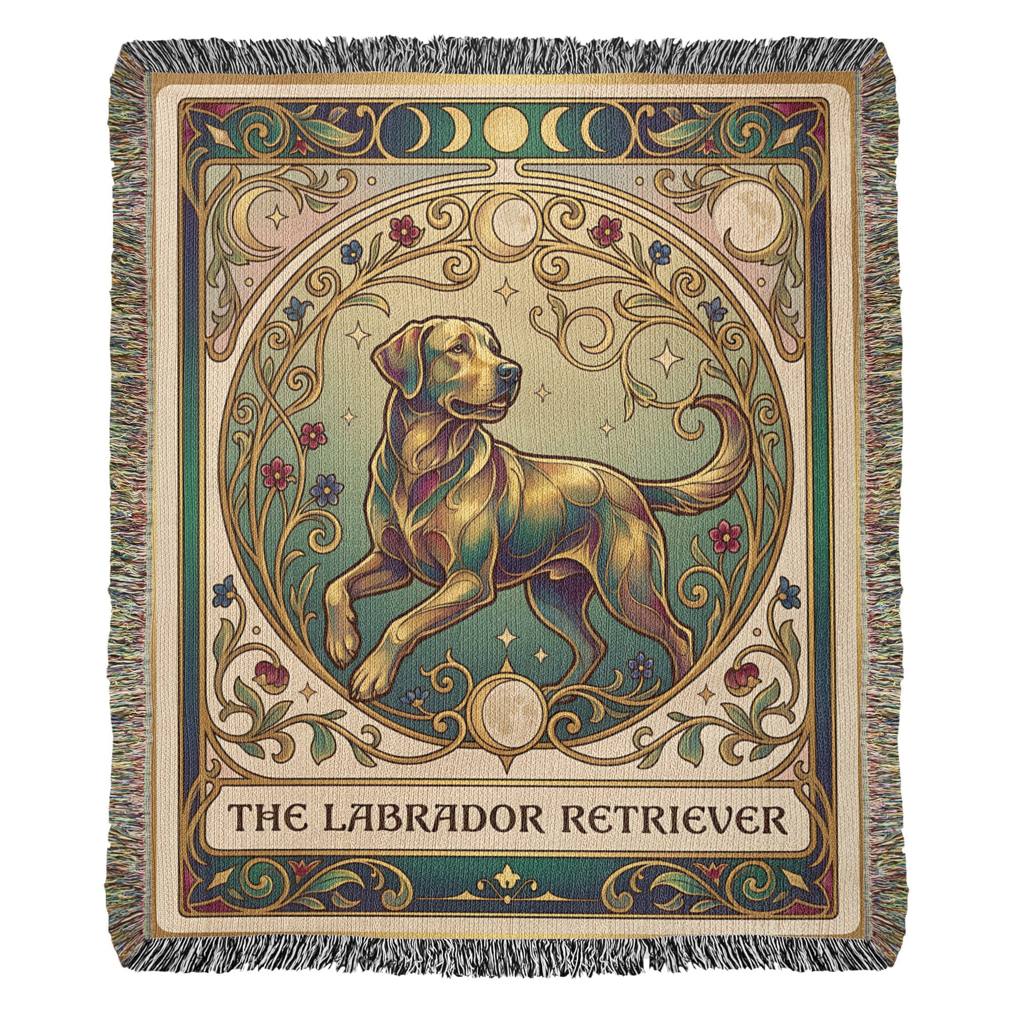 🐾 Woven Blanket Tarot Card - Labrador Retriever Green & Gold