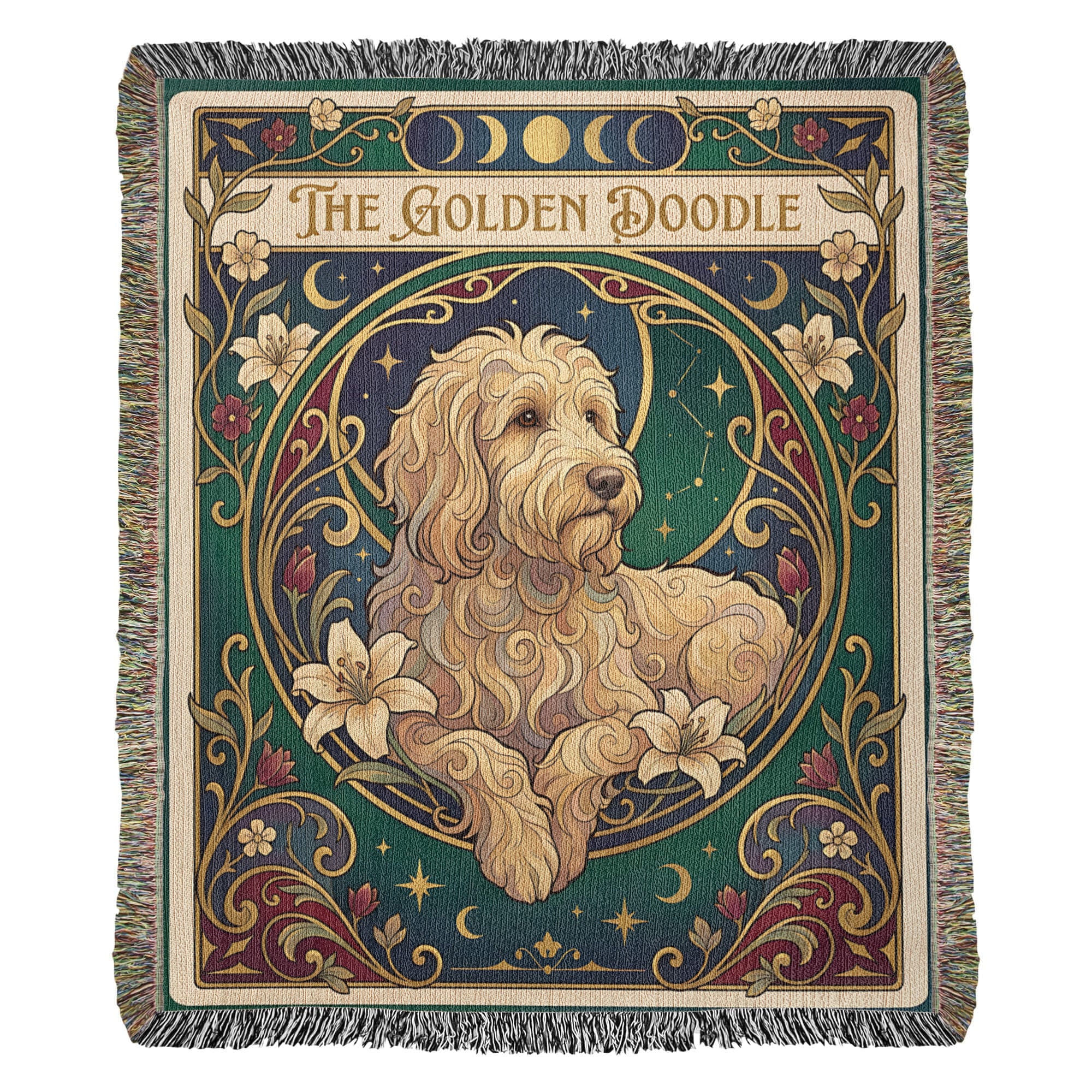 🐾 Woven Blanket Tarot Card - Golden Doodle paws forward