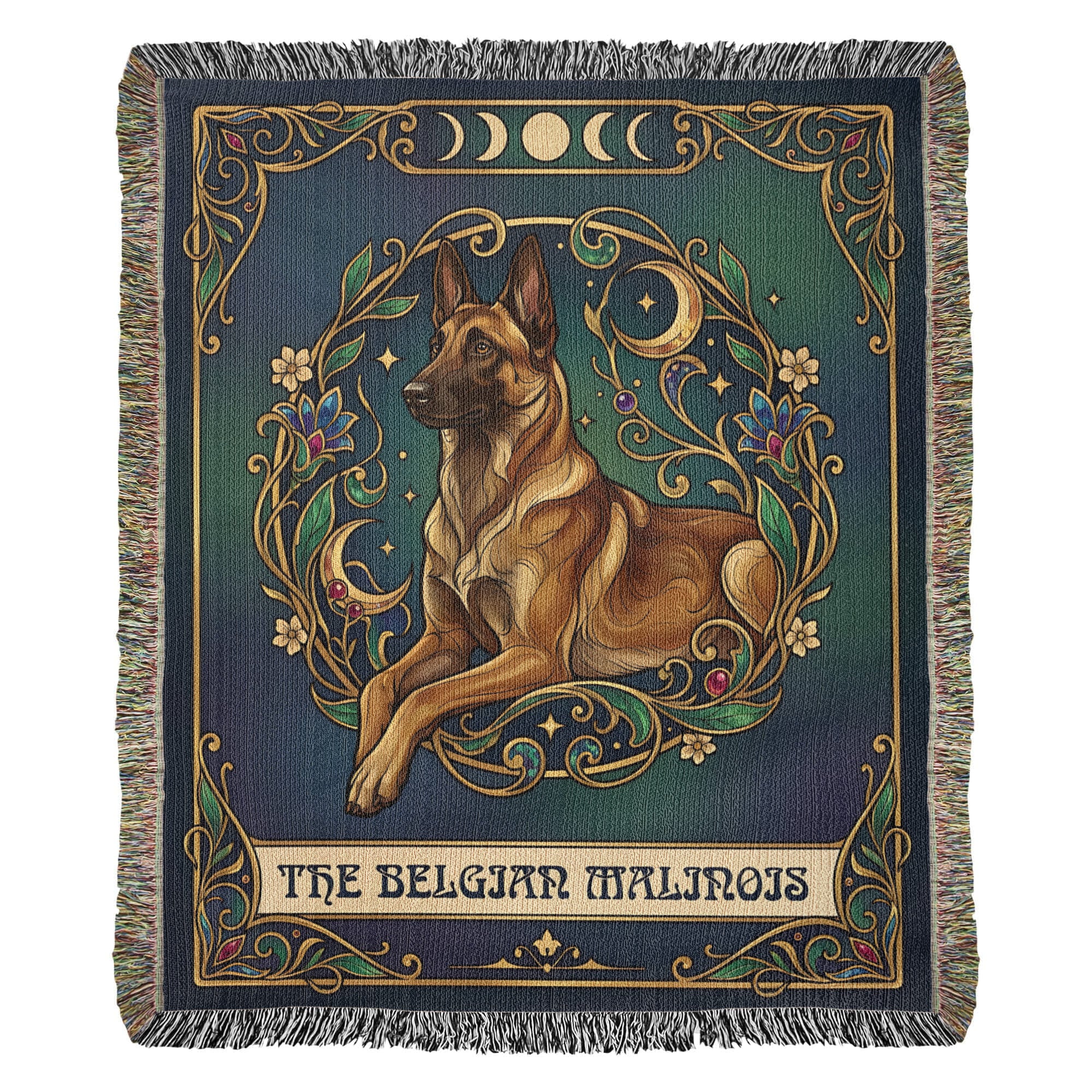🐾 Woven Blanket Tarot Card - Belgian Malinois Emerald