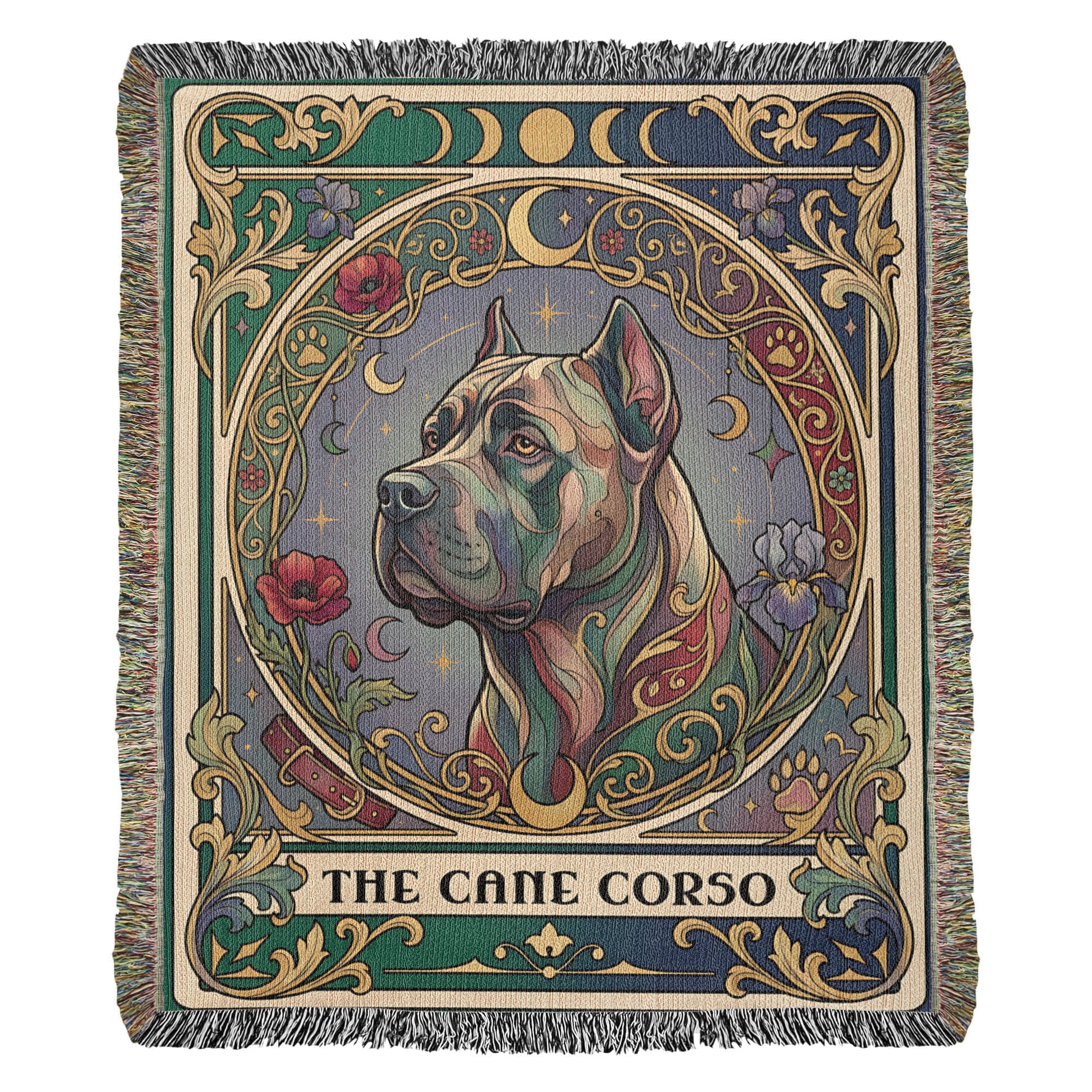 🐾 Woven Blanket Tarot Card- Cane Corso Flowers