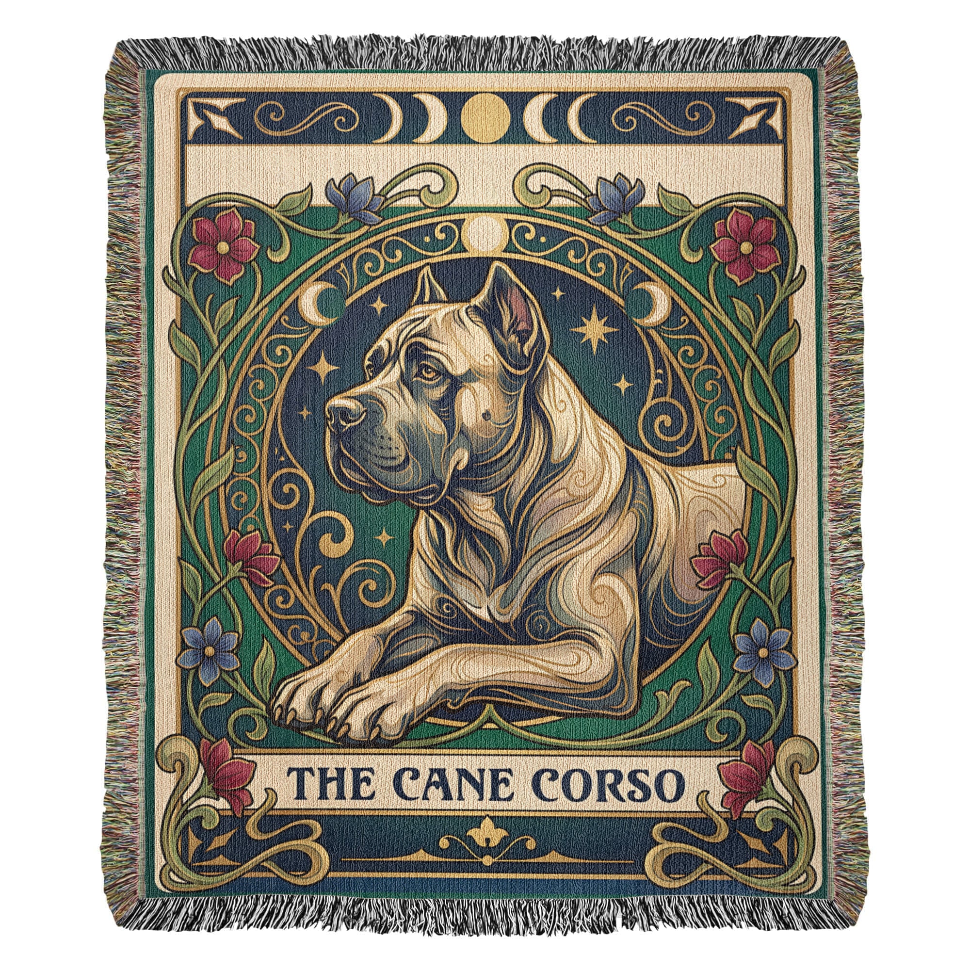🐾 Woven Blanket Tarot Card - Cane Corso Stained Glass
