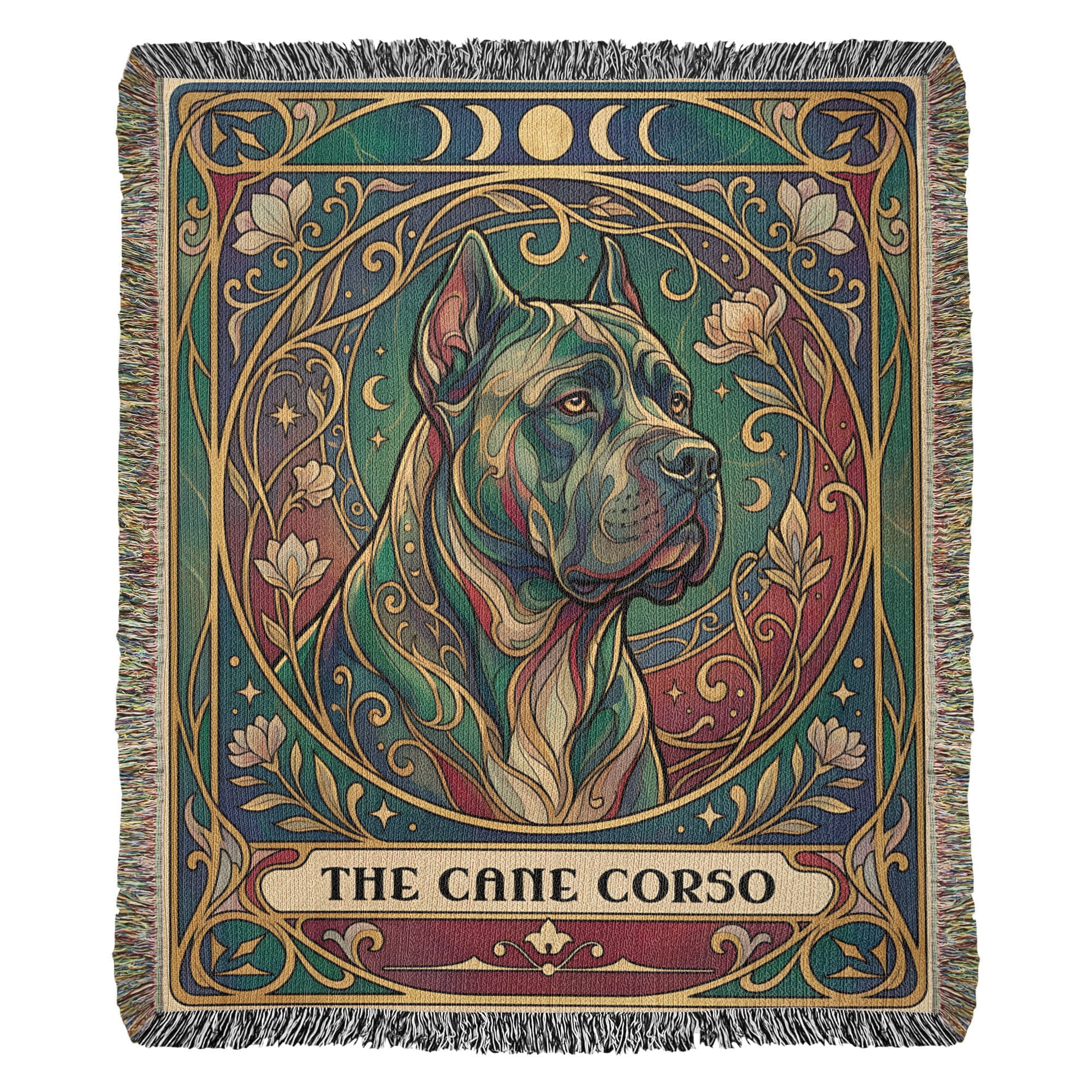 🐾 Woven Blanket Tarot - Cane Corso Gold Flowers