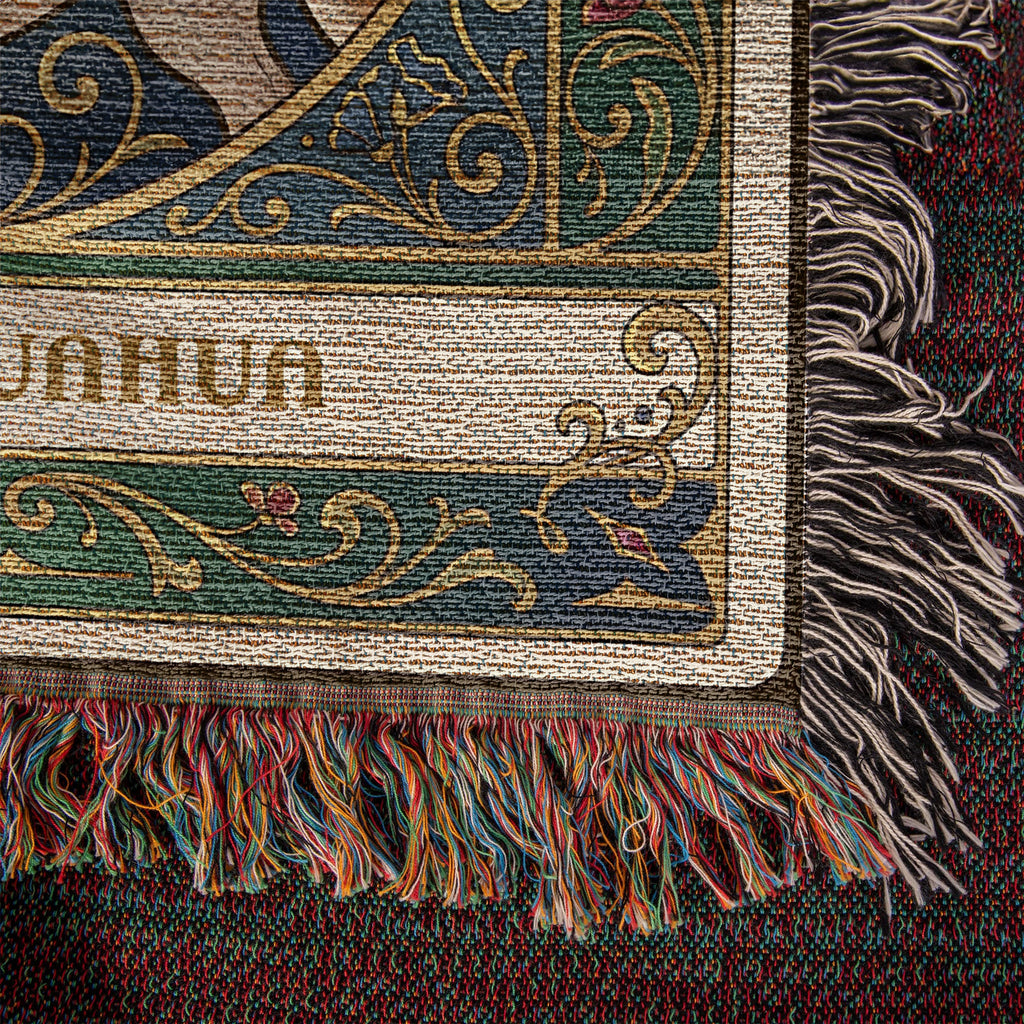 🐾 Woven Blanket Tarot Card - Chihuahua Golden Flowers