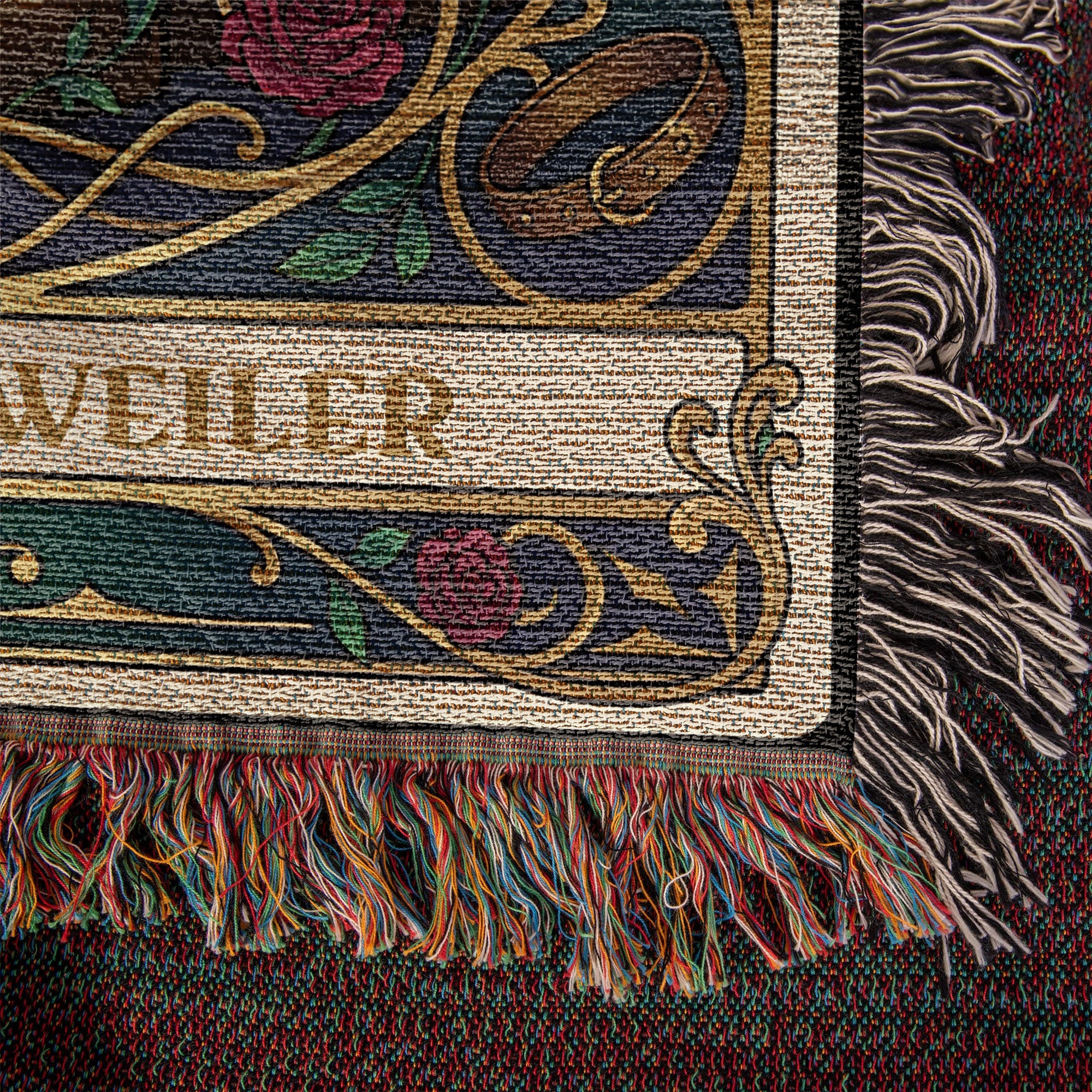 🐾 Woven Blanket Tarot Card - Rottweiler Roses