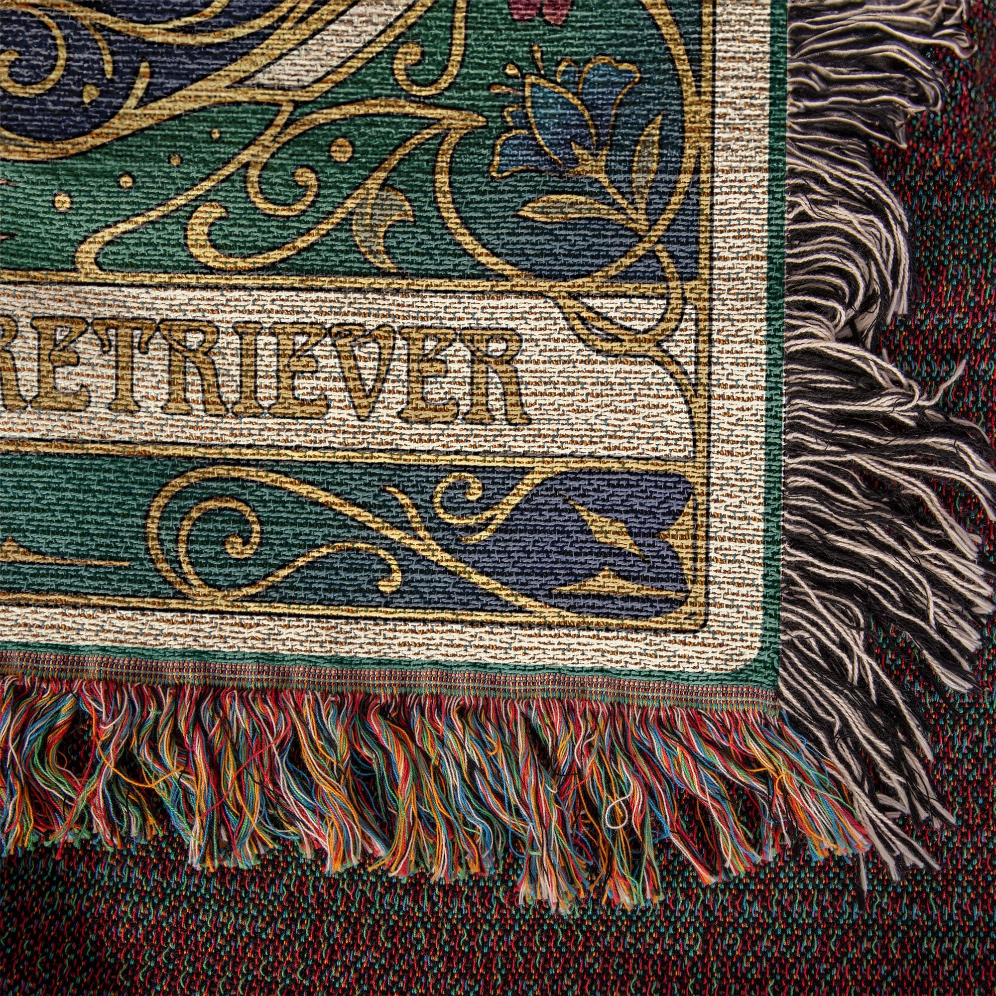 🐾 Woven Blanket Tarot Card - Golden retriever golden with red flowers