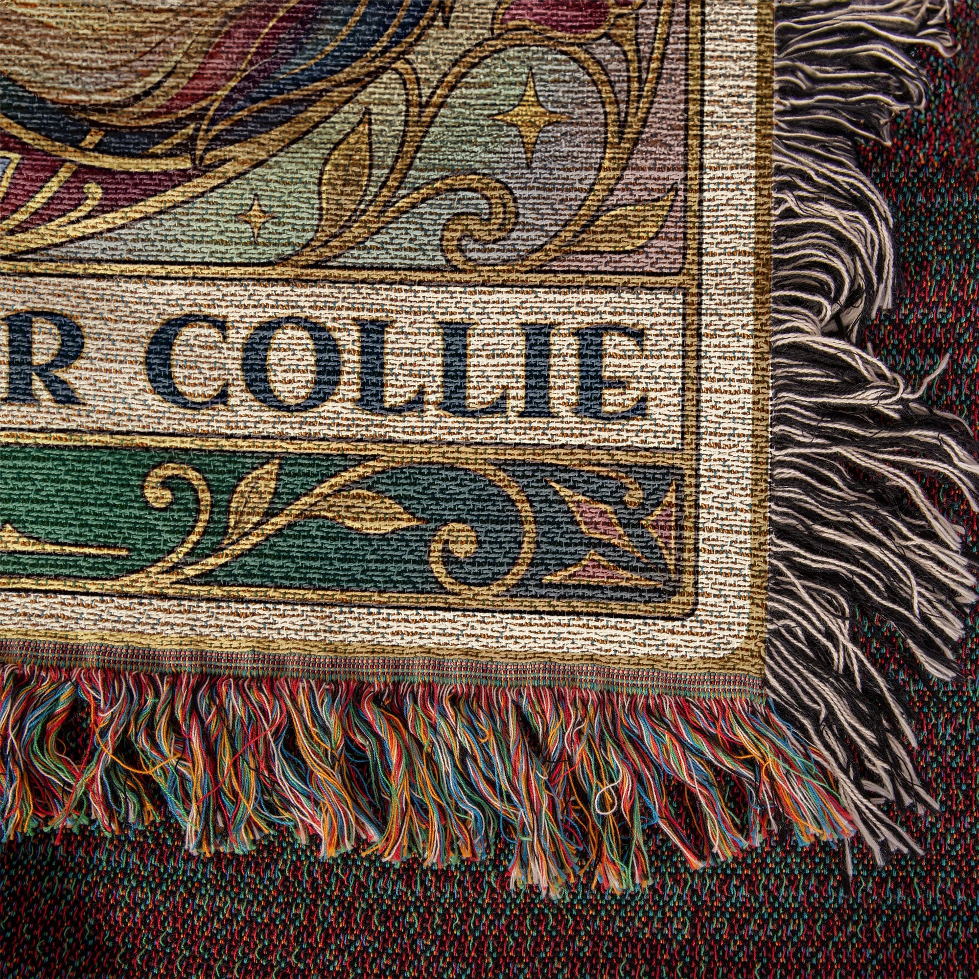 🐾 Woven Blanket Tarot Card - Border Collie Green & Gold