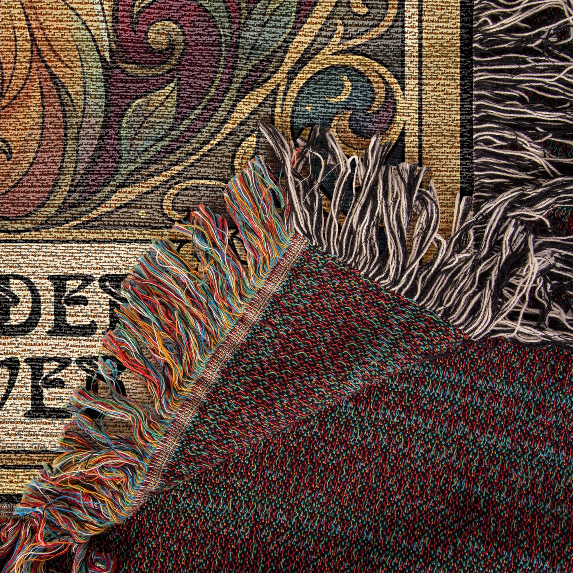 🐾 Woven Blanket Tarot Card - Golden Retriever Gold Frame with flowers