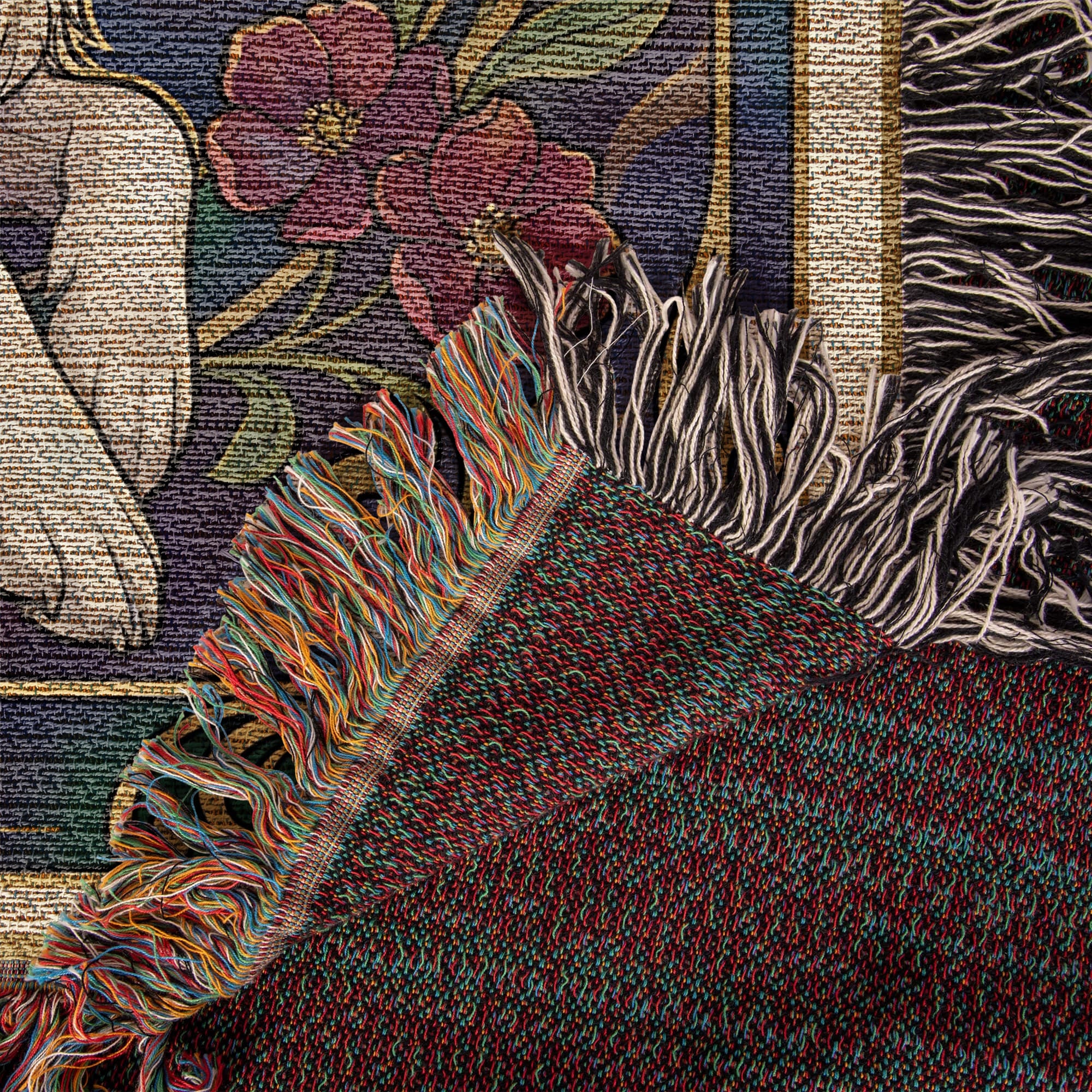 🐾 Woven Blanket Tarot Card - Border Collie Flowers