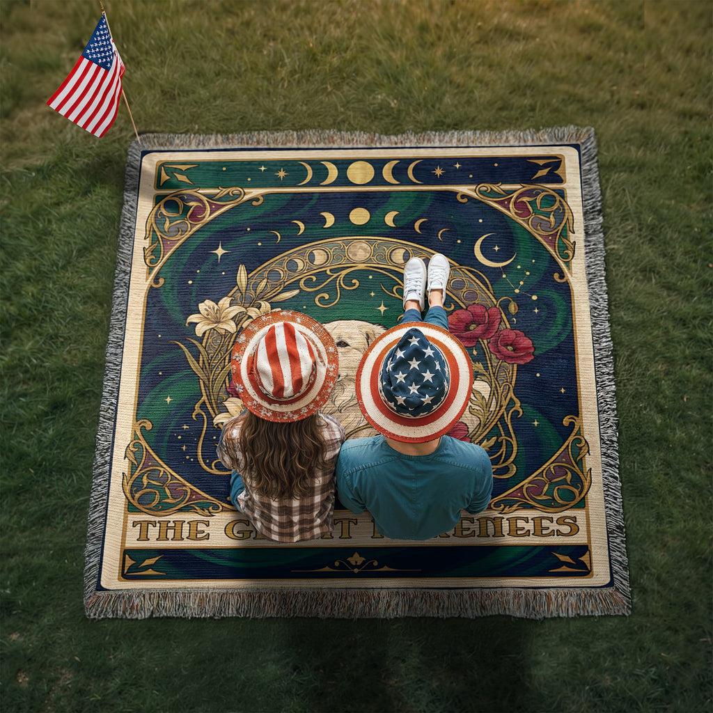 🐾 Woven Blanket Tarot Card - Great Pyrenees Roses