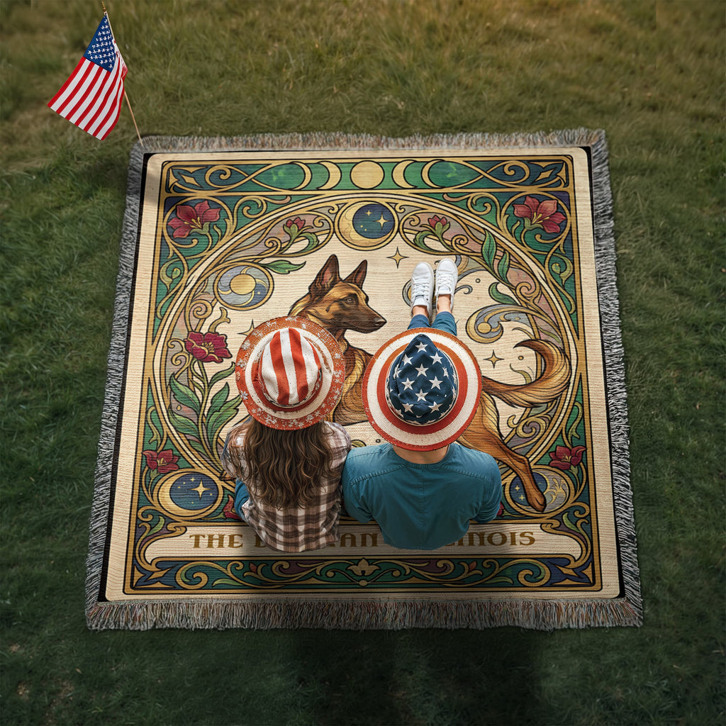 🐾 Woven Blanket Tarot Card - Belgian Malinois Stained Glass