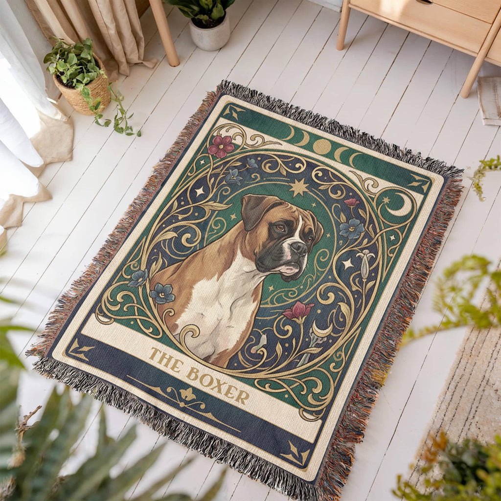 🐾 Woven Blanket Tarot Card - Boxer Portrait