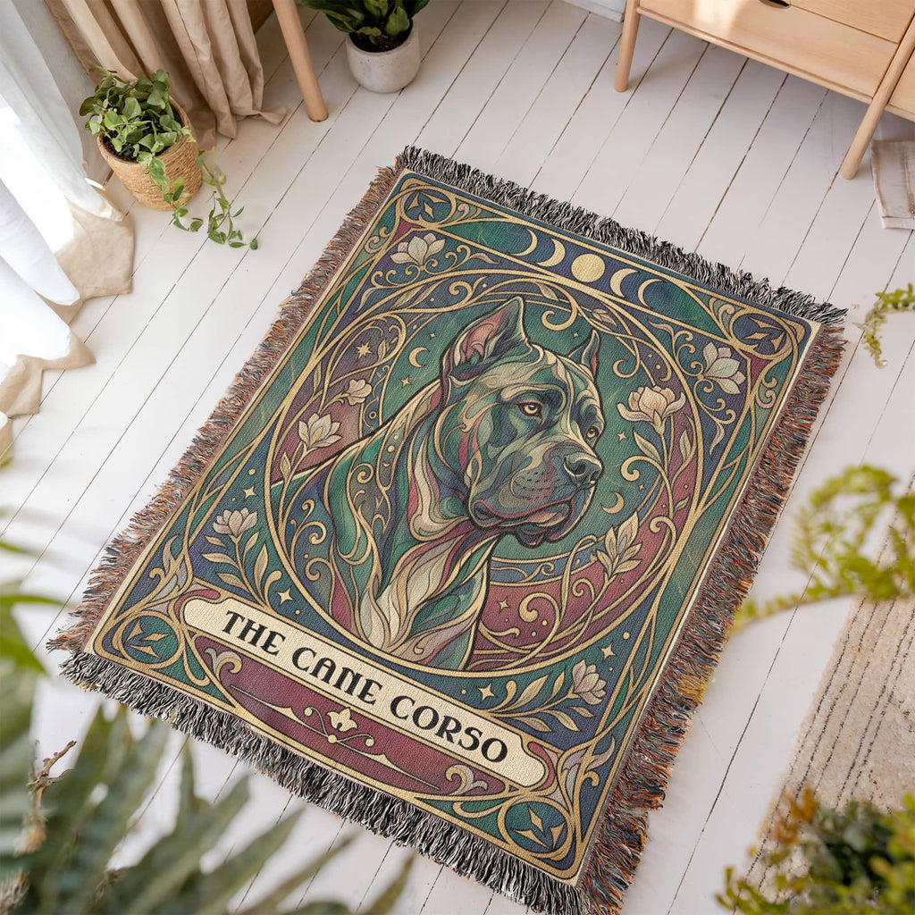🐾 Woven Blanket Tarot - Cane Corso Gold Flowers