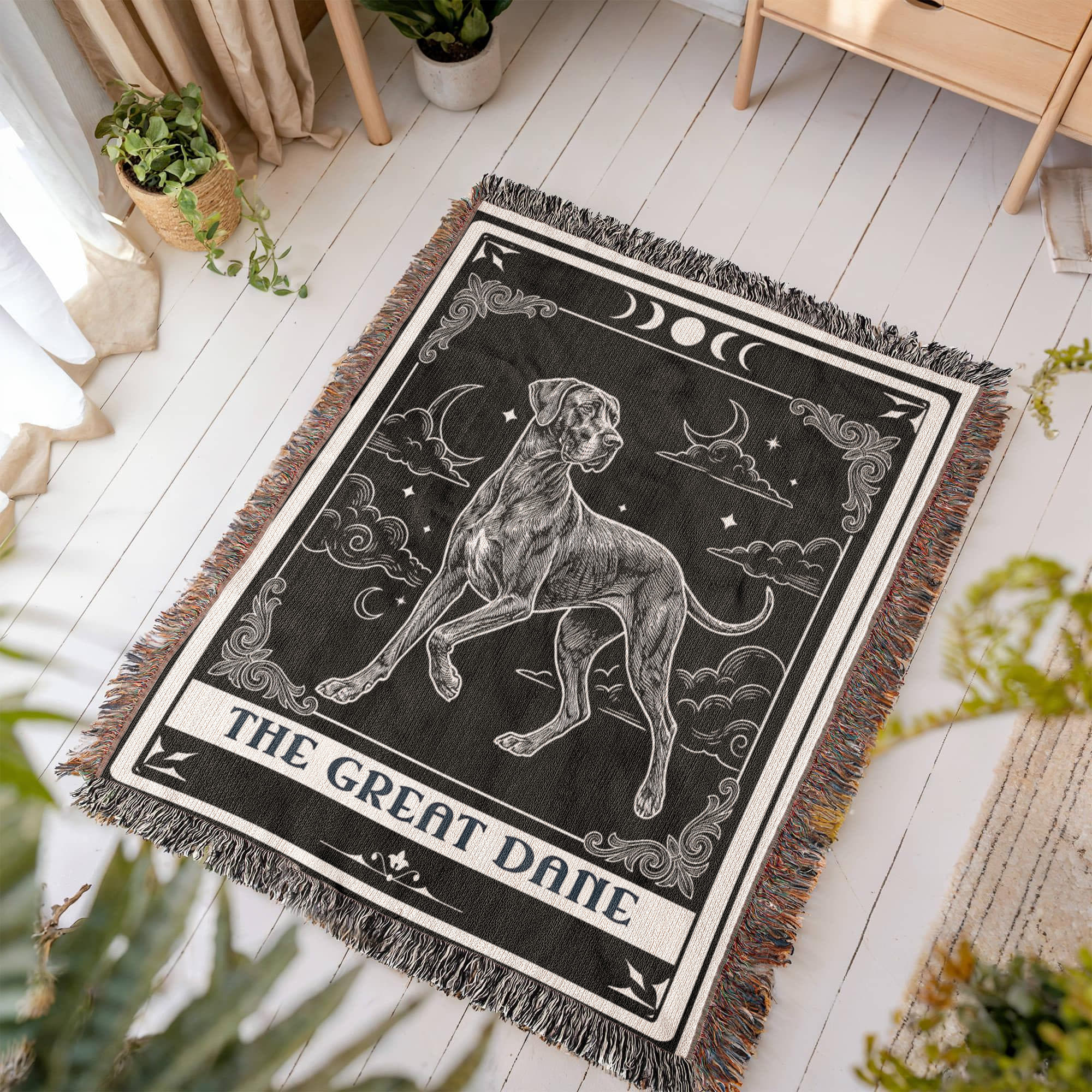 🐾 Woven Blanket Tarot Card - Great Dane Black and White
