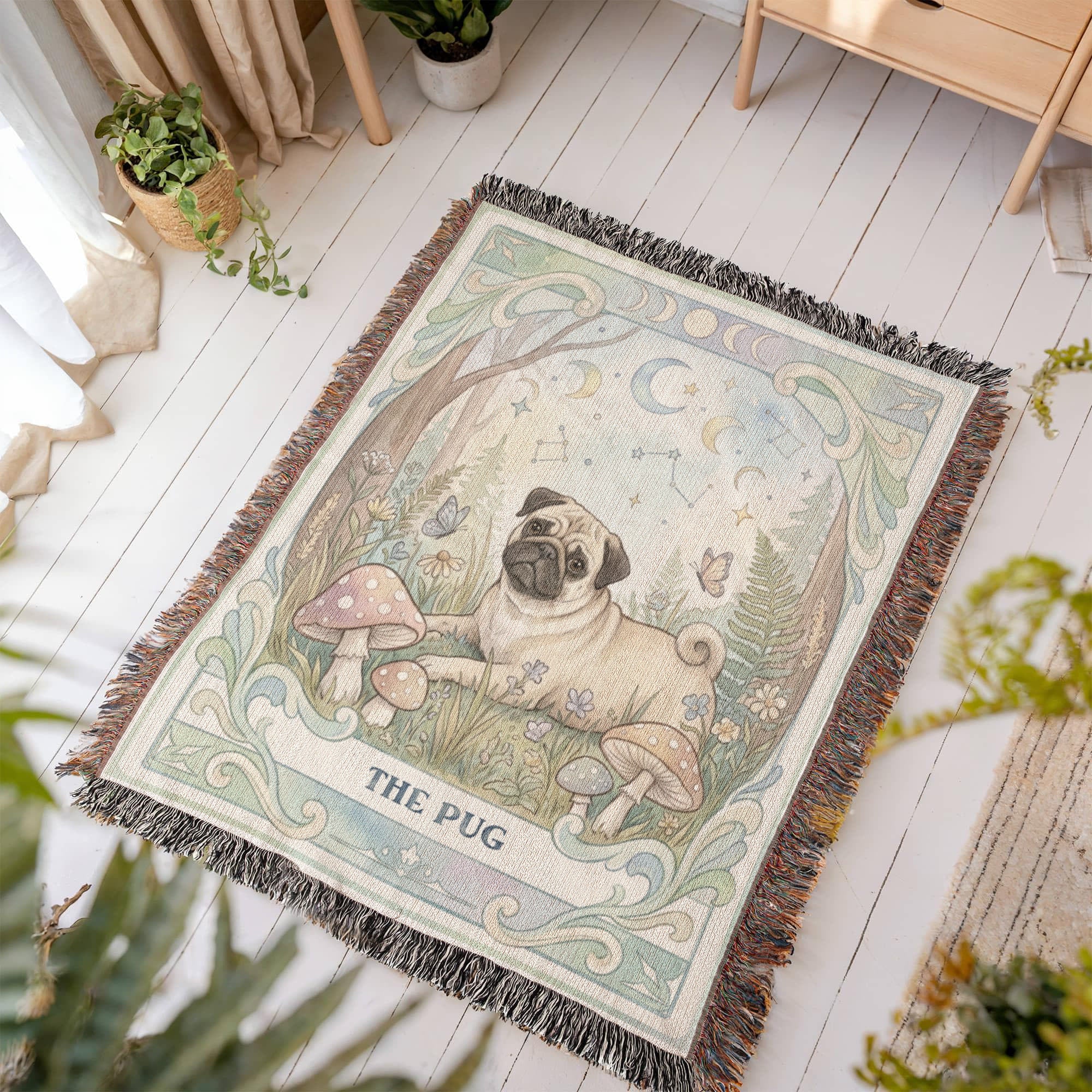 🐾 Woven Blanket Tarot Card - Pug Cottage Core