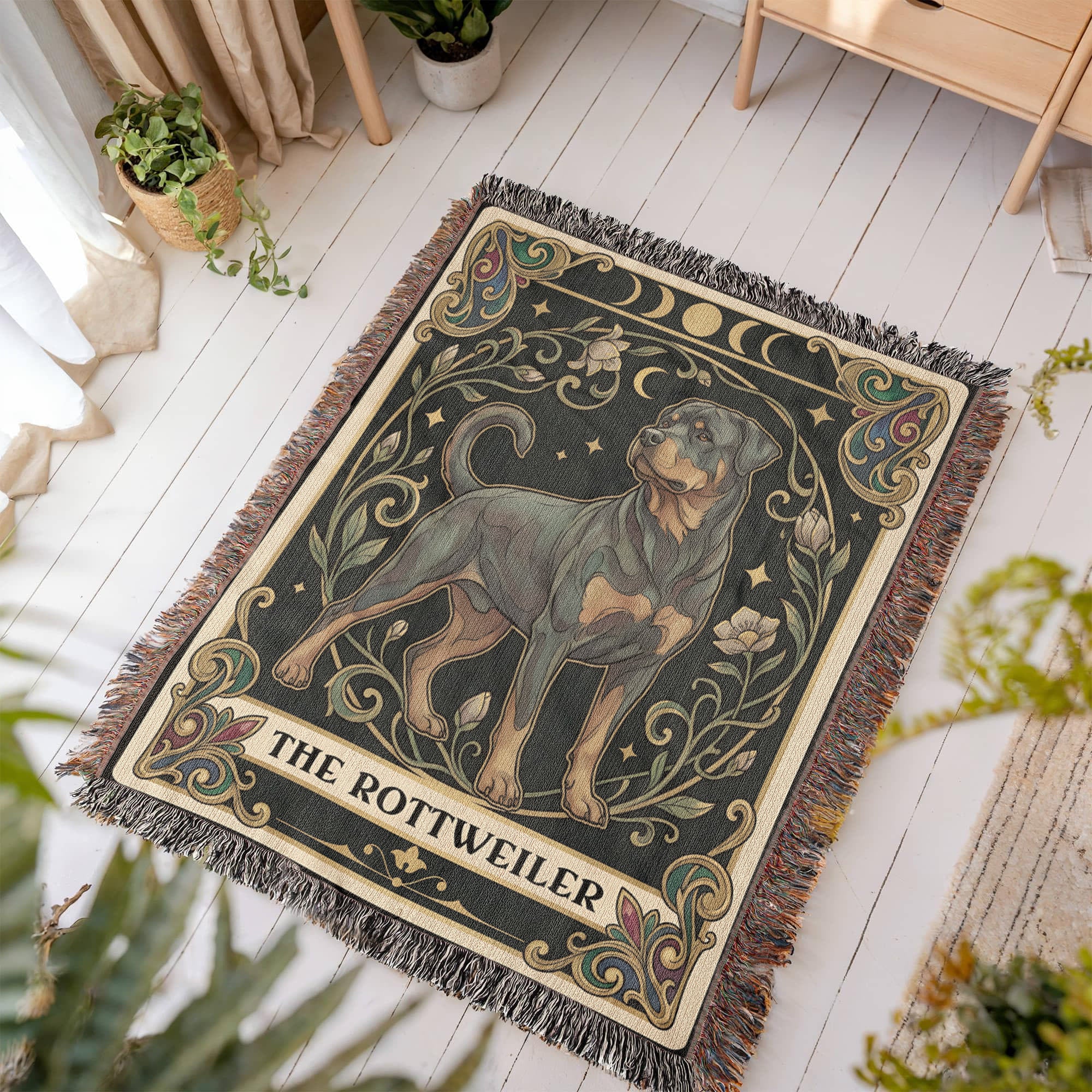 🐾 Woven Blanket Tarot Card - Rottweiler B&W II