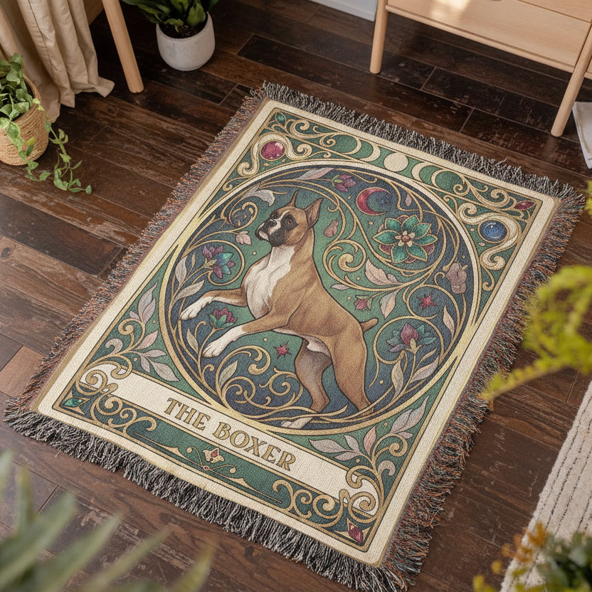 🐾 Woven Blanket Tarot Card - Boxer Jumping