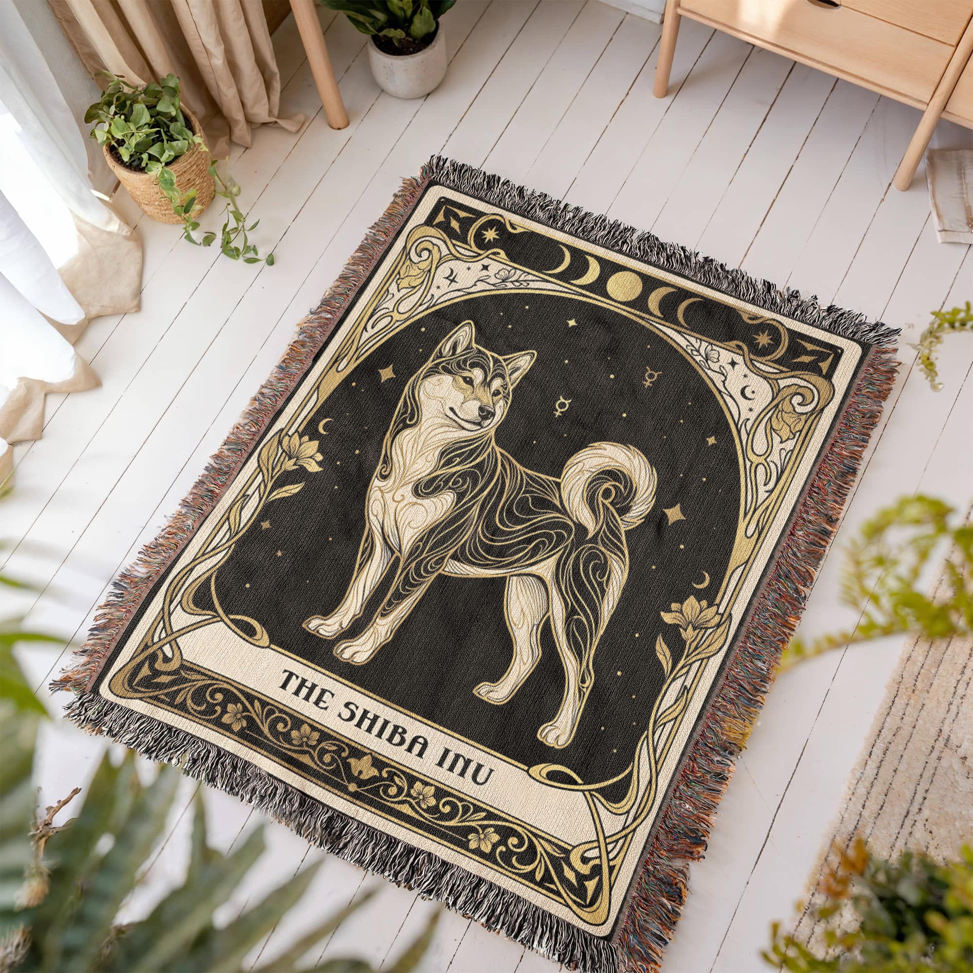 🐾 Woven Blanket Tarot Card - Shiba Imu Gold and Black