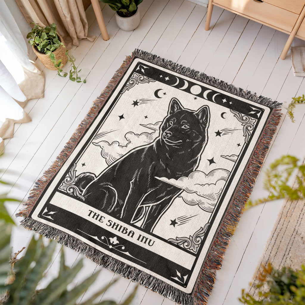 🐾 Woven Blanket Tarot Card - Shiba Imu B&W