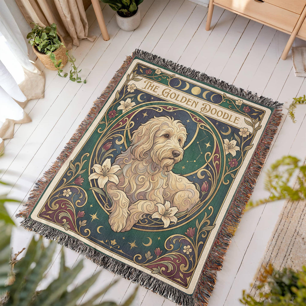 🐾 Woven Blanket Tarot Card - Golden Doodle paws forward