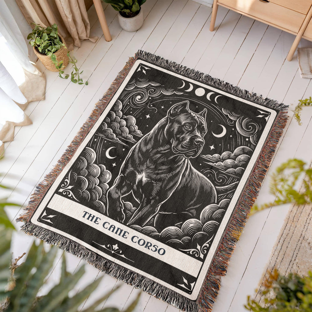 🐾 Woven Blanket Tarot Card - Cane Corso Black and White