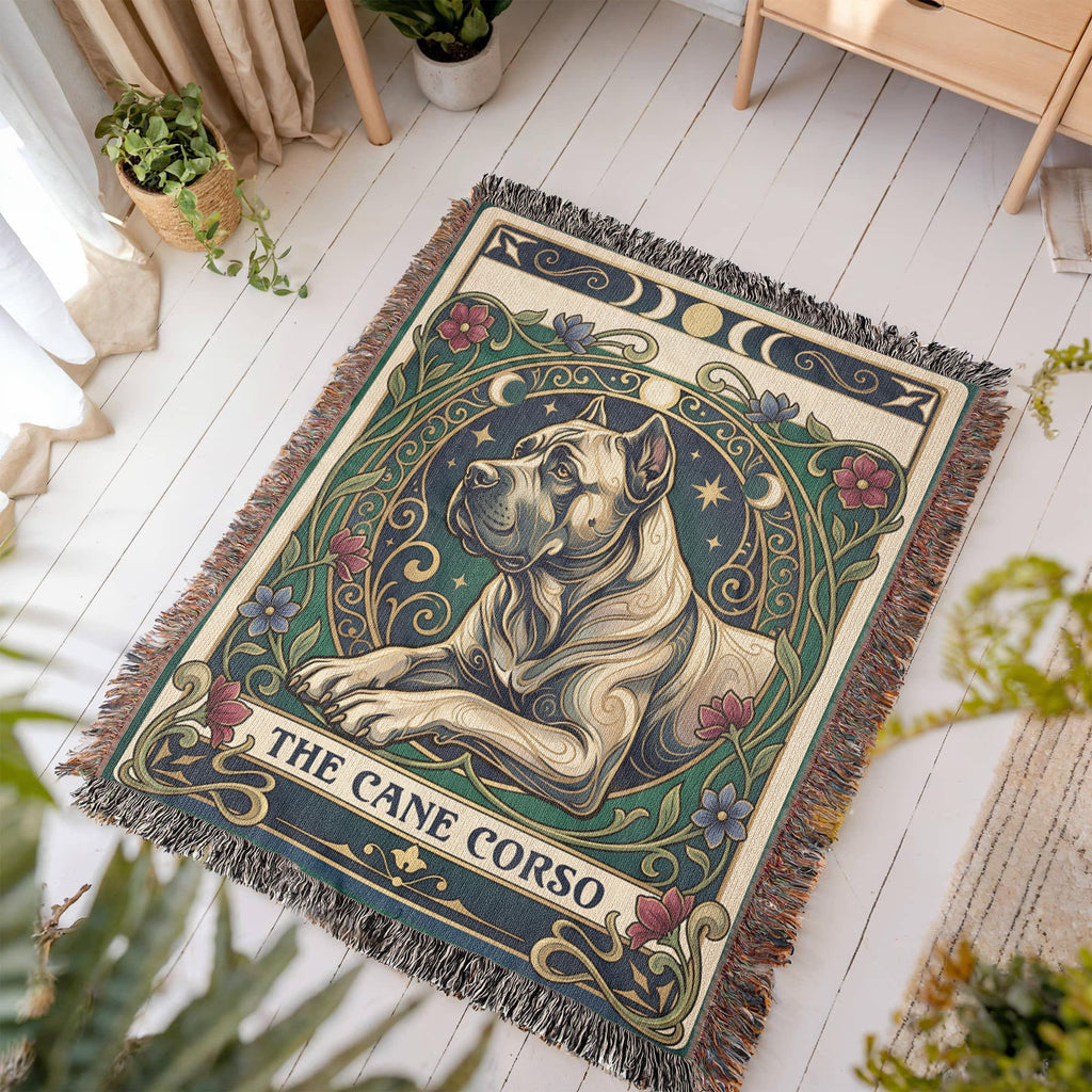 🐾 Woven Blanket Tarot Card - Cane Corso Stained Glass
