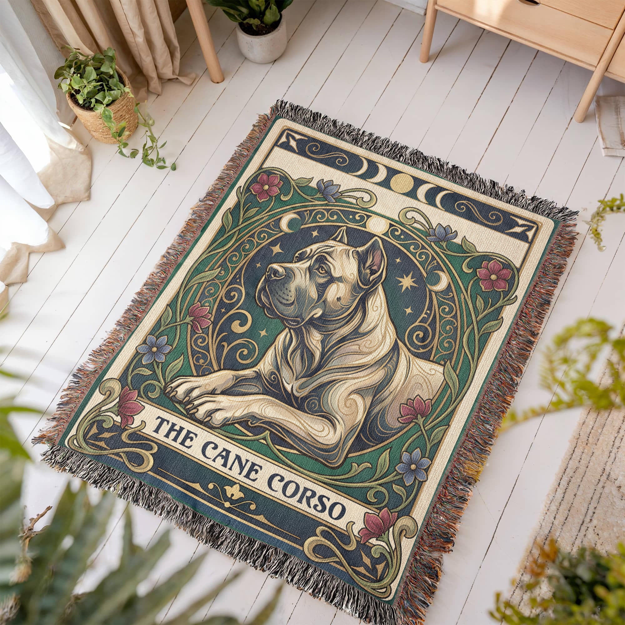 🐾 Woven Blanket Tarot Card - Cane Corso Stained Glass