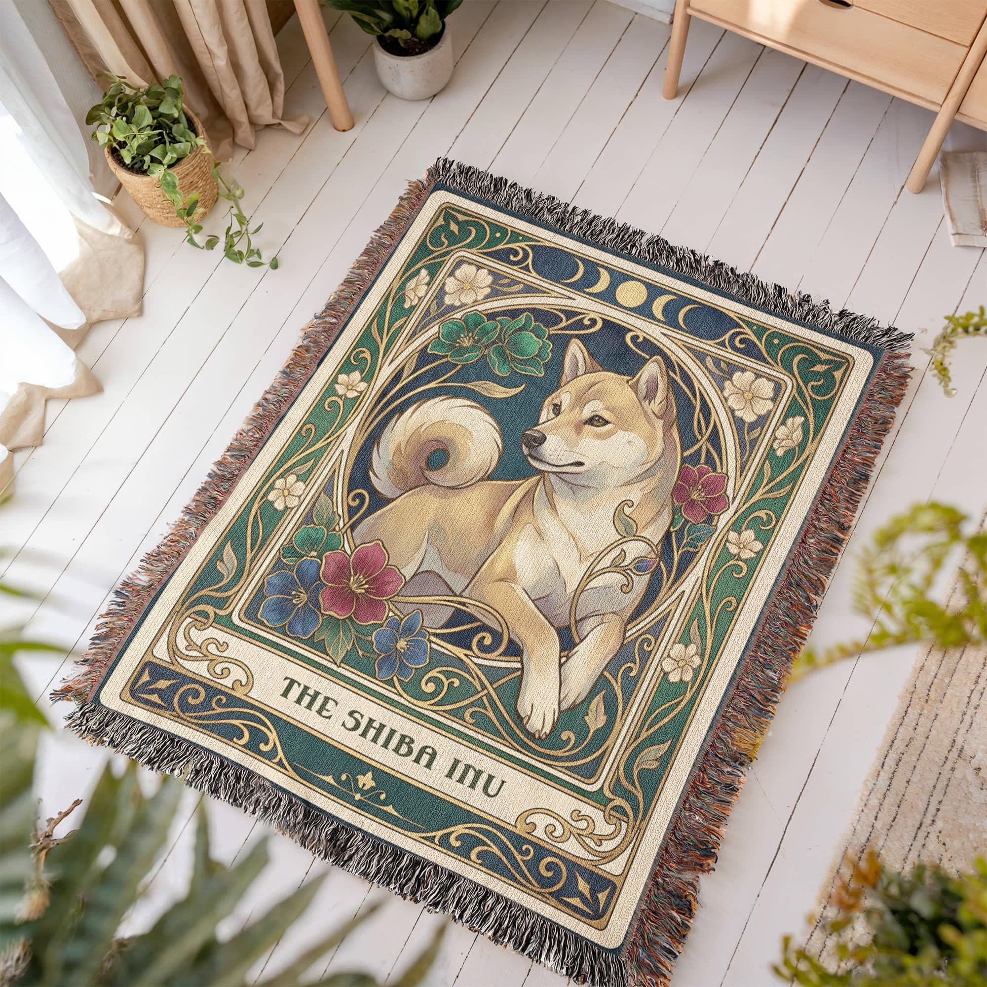 🐾 Woven Blanket Tarot Card - Shiba Imu Stained Glass