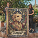 🐾 Woven Blanket Tarot Card - Golden Retriever Gold Frame with flowers