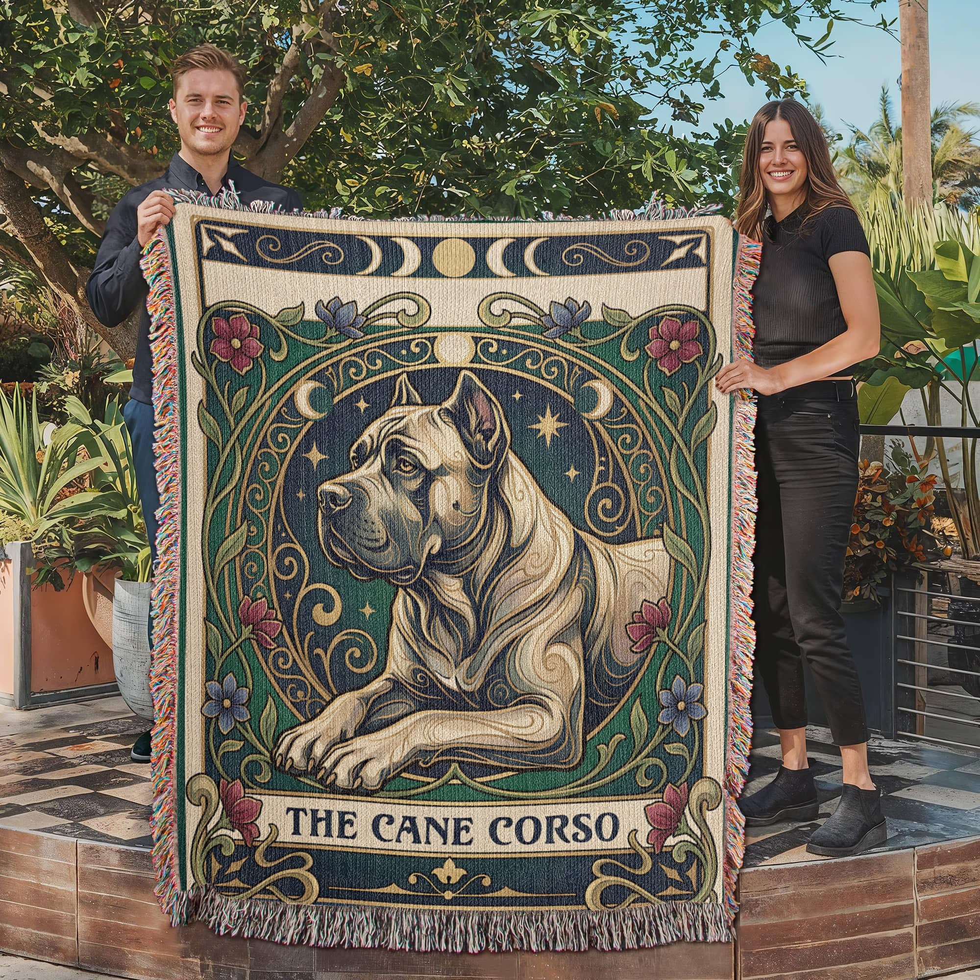 🐾 Woven Blanket Tarot Card - Cane Corso Stained Glass