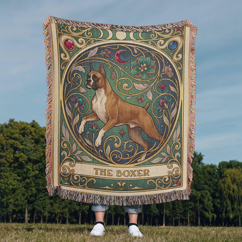 🐾 Woven Blanket Tarot Card - Boxer Jumping