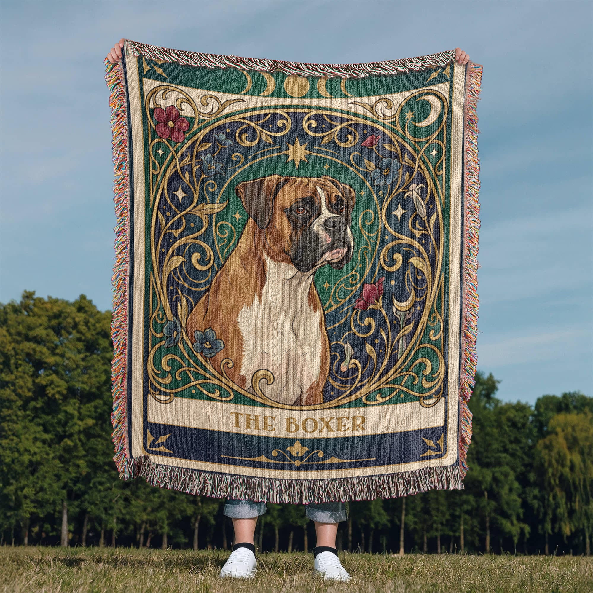 🐾 Woven Blanket Tarot Card - Boxer Portrait