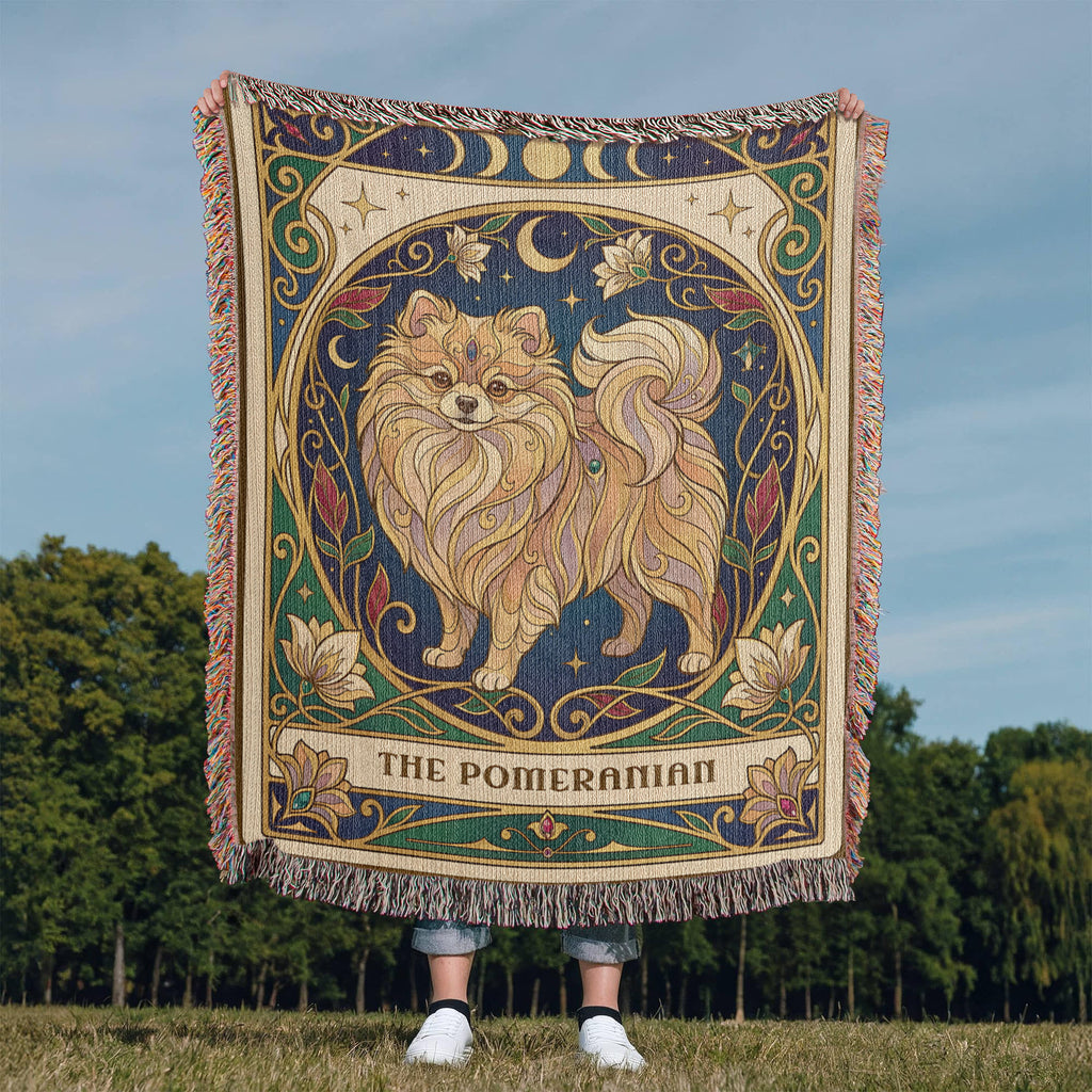 🐾 Woven Blanket Tarot Card - Pomeranian Stained Glass