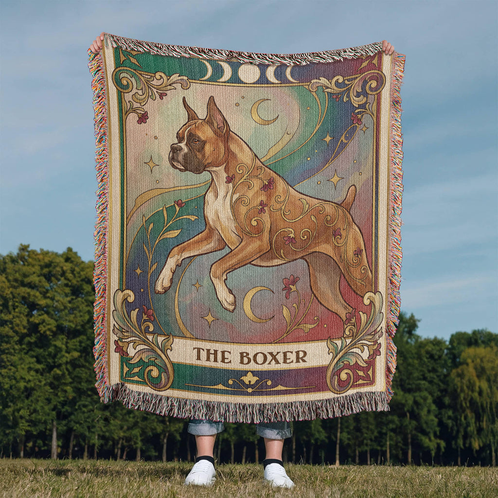 🐾 Woven Blanket Tarot Card - Boxer Rainbow