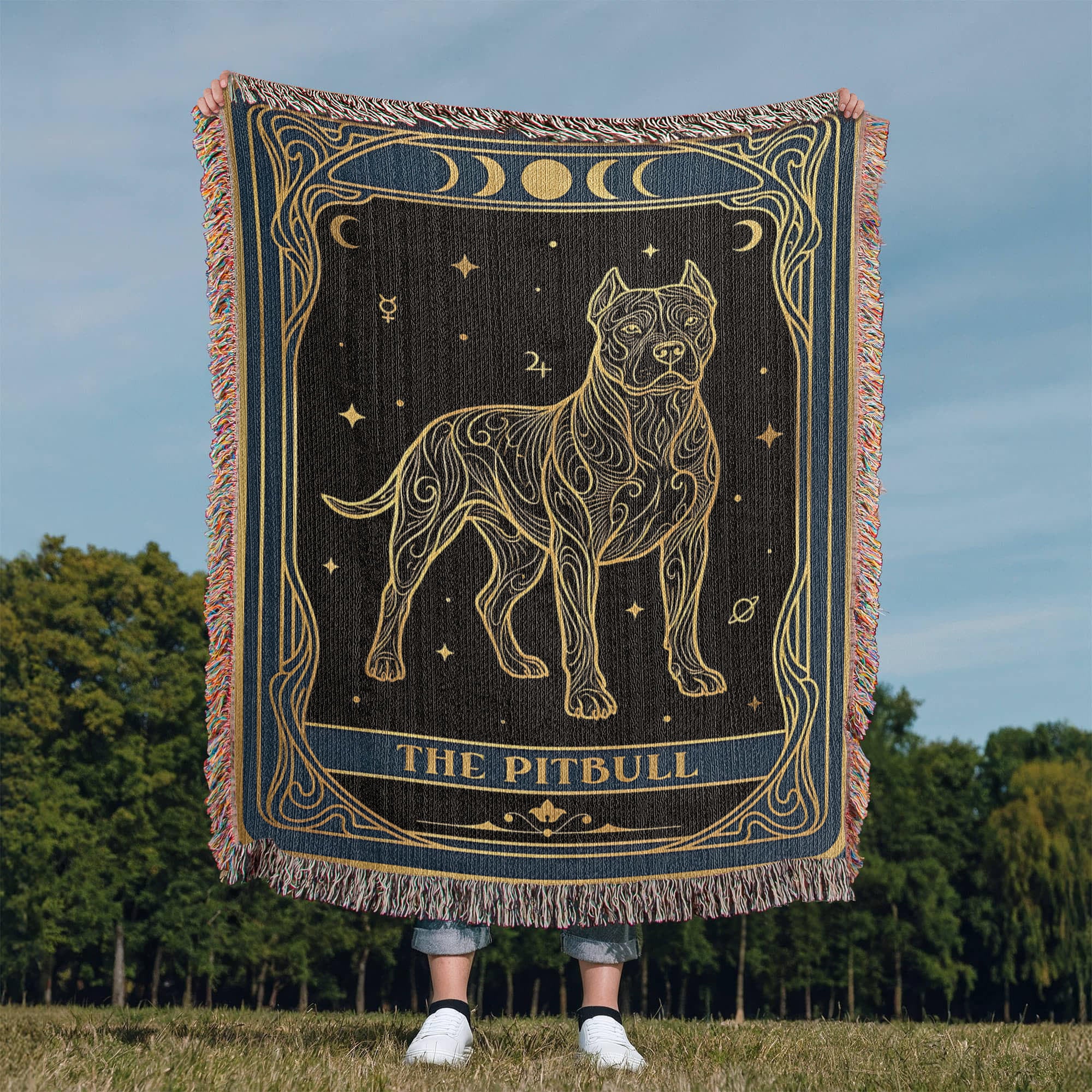 🐾 Woven blanket tarot card - Pitbull Celestial