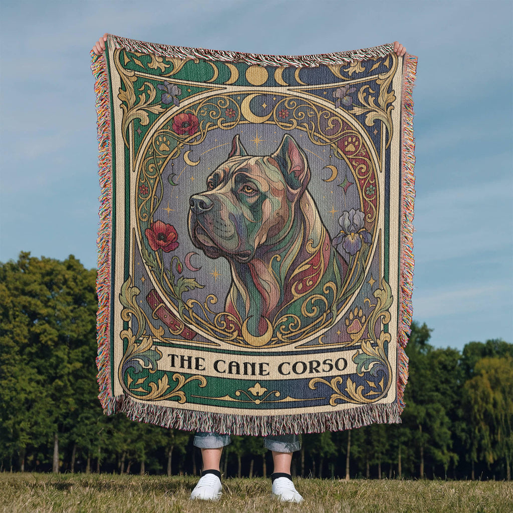 🐾 Woven Blanket Tarot Card- Cane Corso Flowers