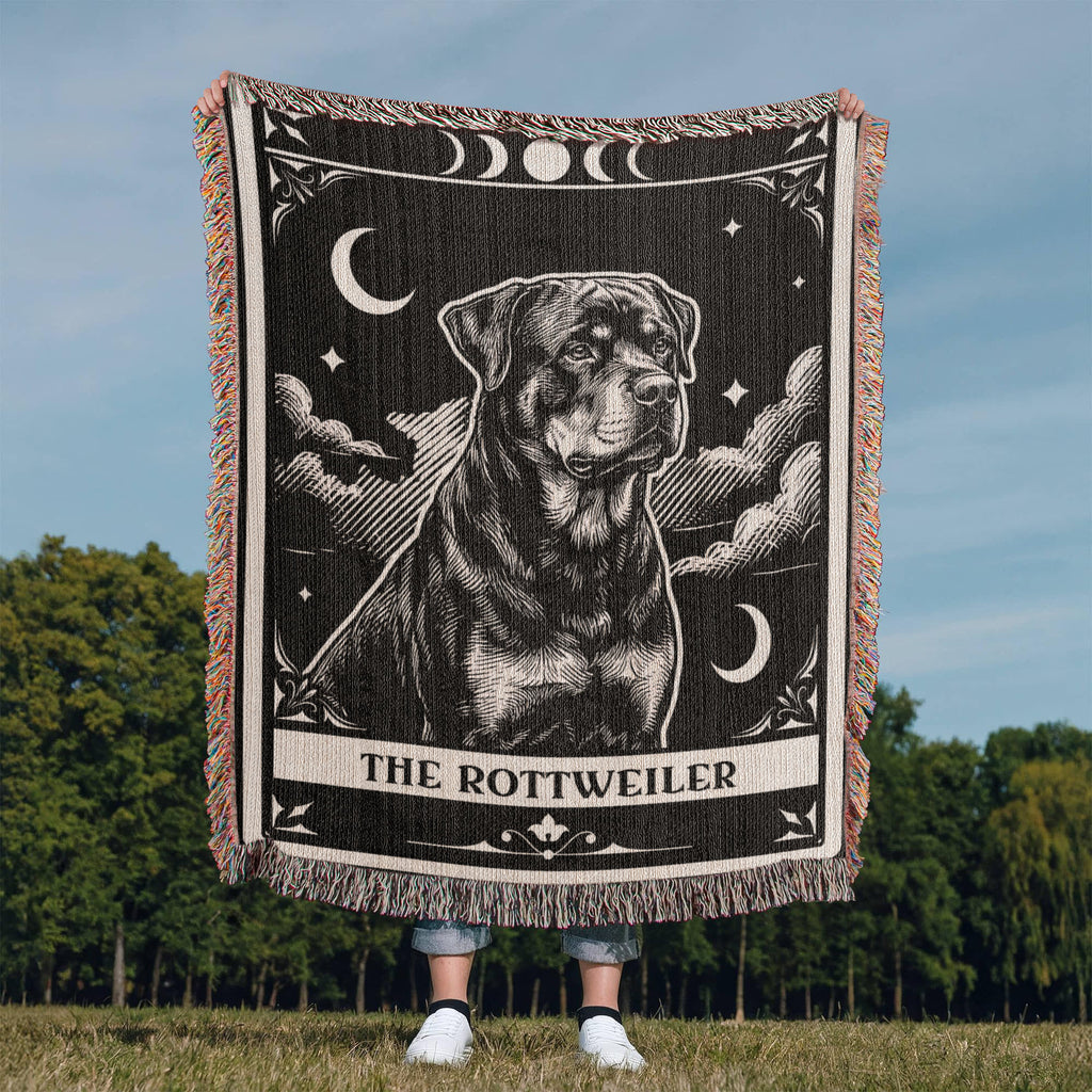 🐾 Woven Blanket Tarot Card - Rottweiler B&W
