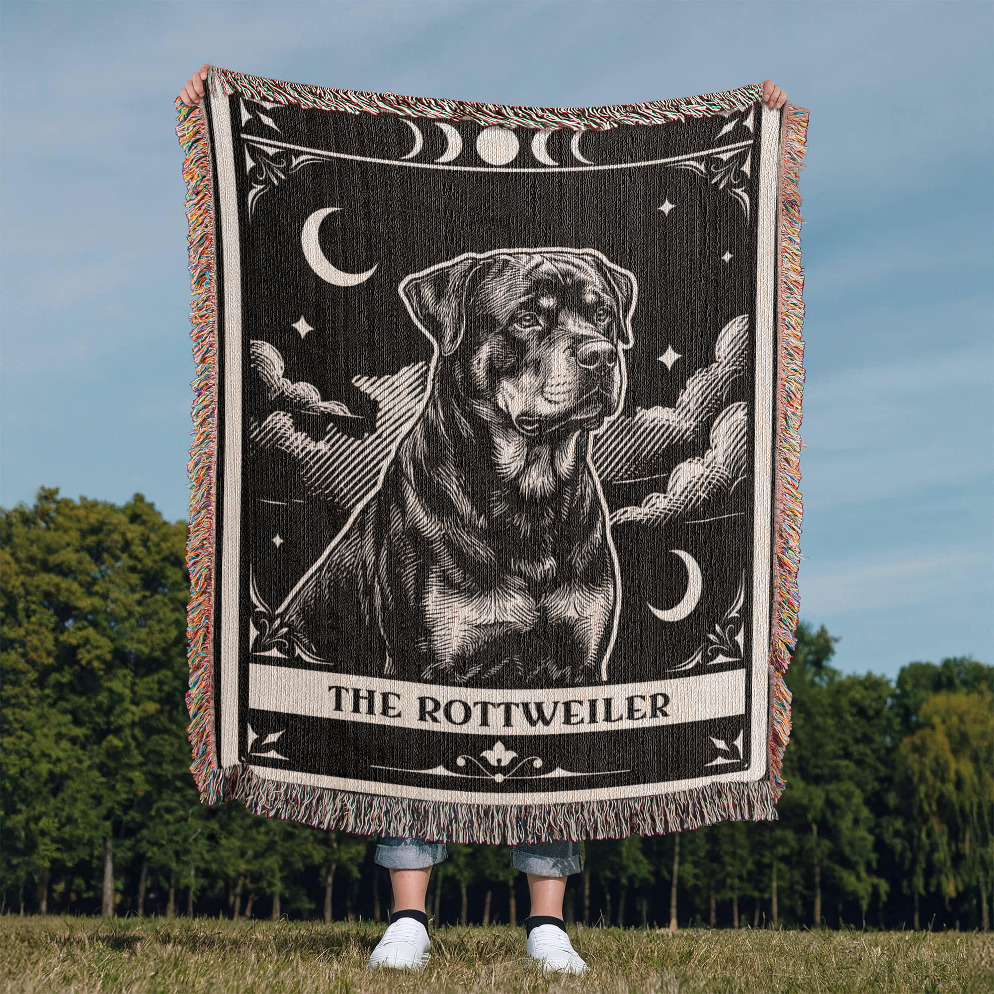 🐾 Woven Blanket Tarot Card - Rottweiler B&W