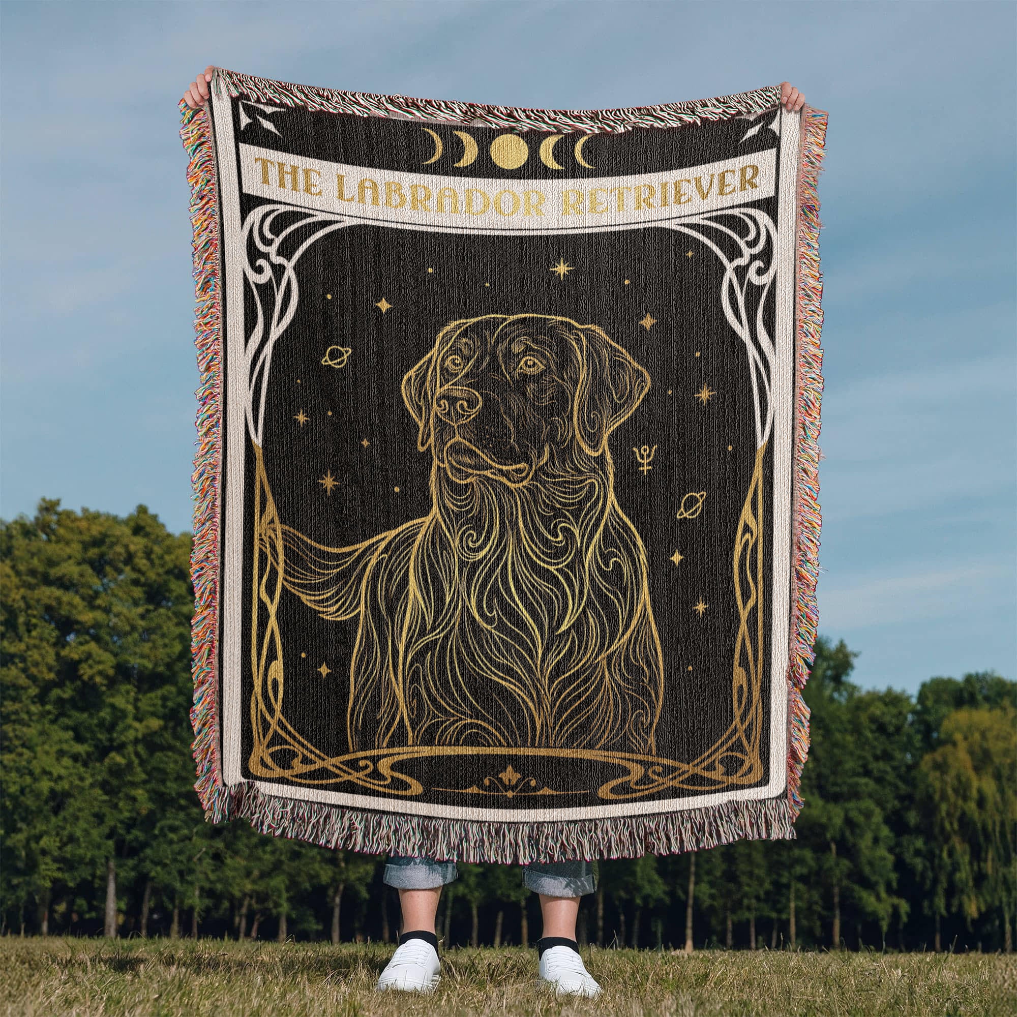 🐾 Woven blanket tarot card - Labrador Retriever Golden Headshot