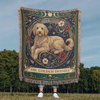 🐾 Woven Blanket Tarot Card - Golden Doodle Laying in flowers